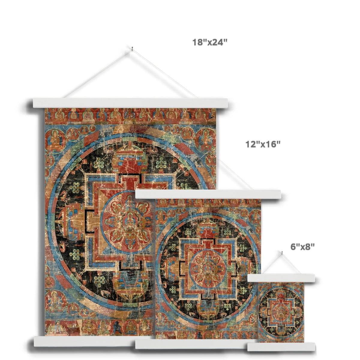 Nine Deity Tibetan Amitayus Mandala Thangka Vintage Nepal Antique Dharma Art | Buddhist Fine Art Print with Hanger