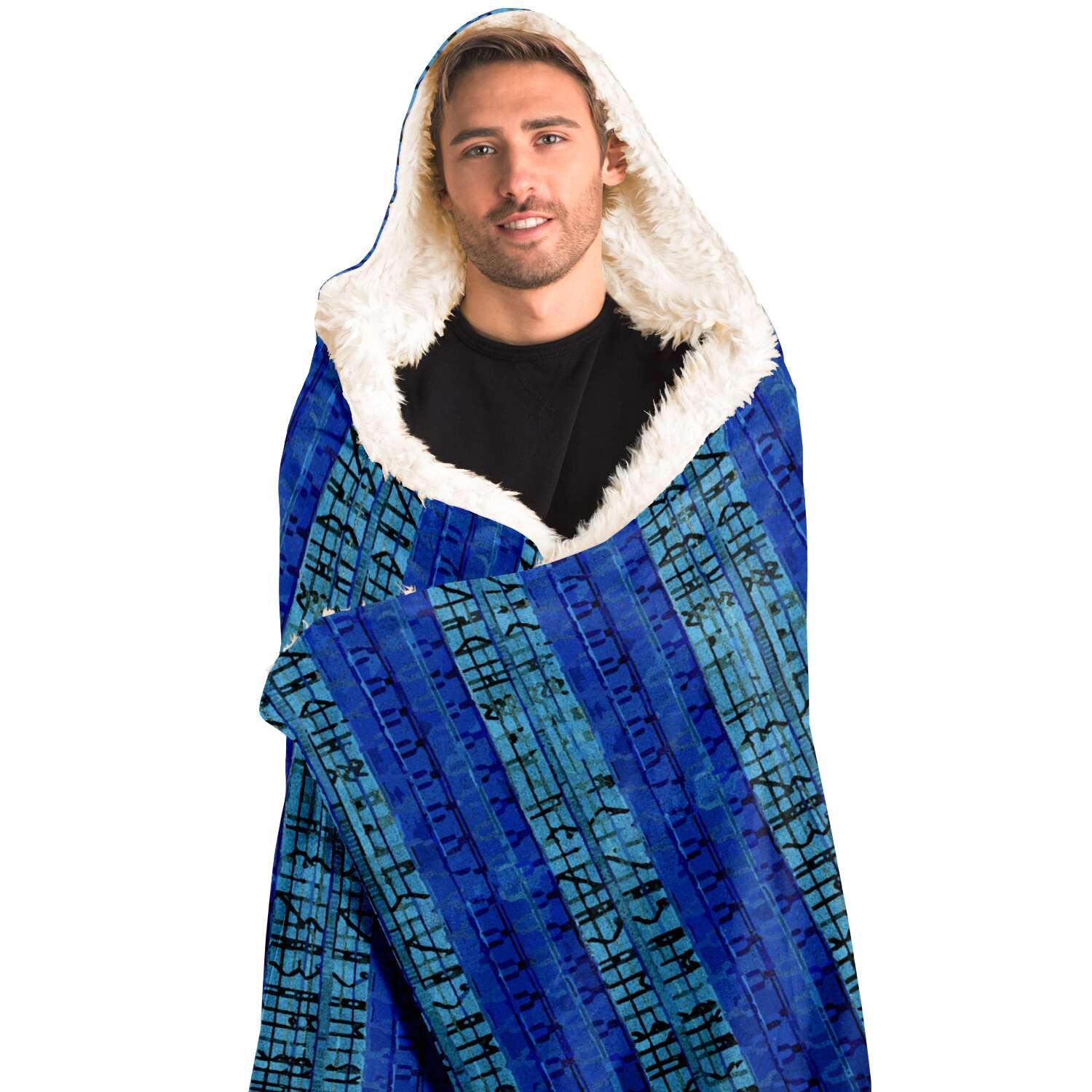 8-Bit Blue Glitch Hooded Blanket