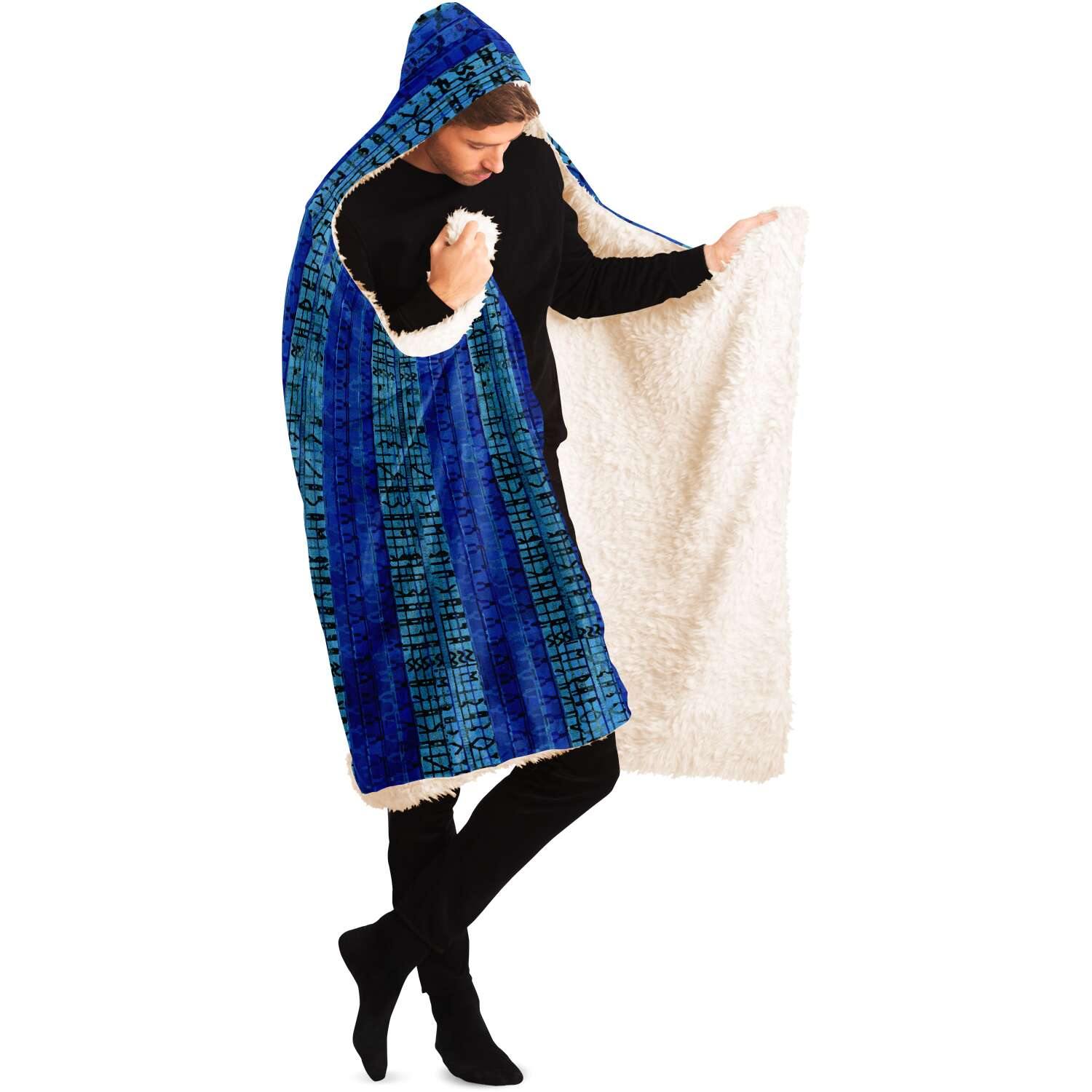 8-Bit Blue Glitch Hooded Blanket