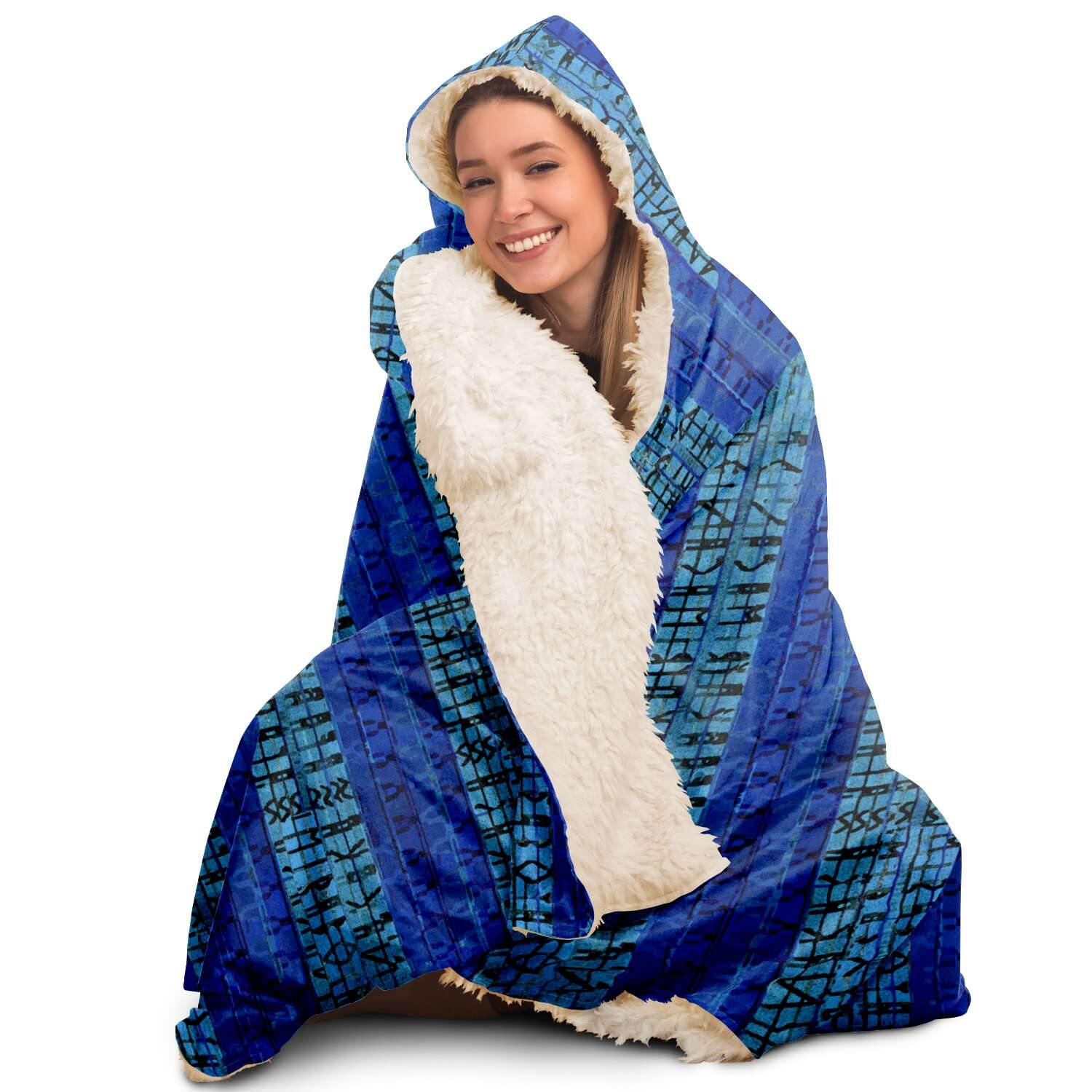 8-Bit Blue Glitch Hooded Blanket