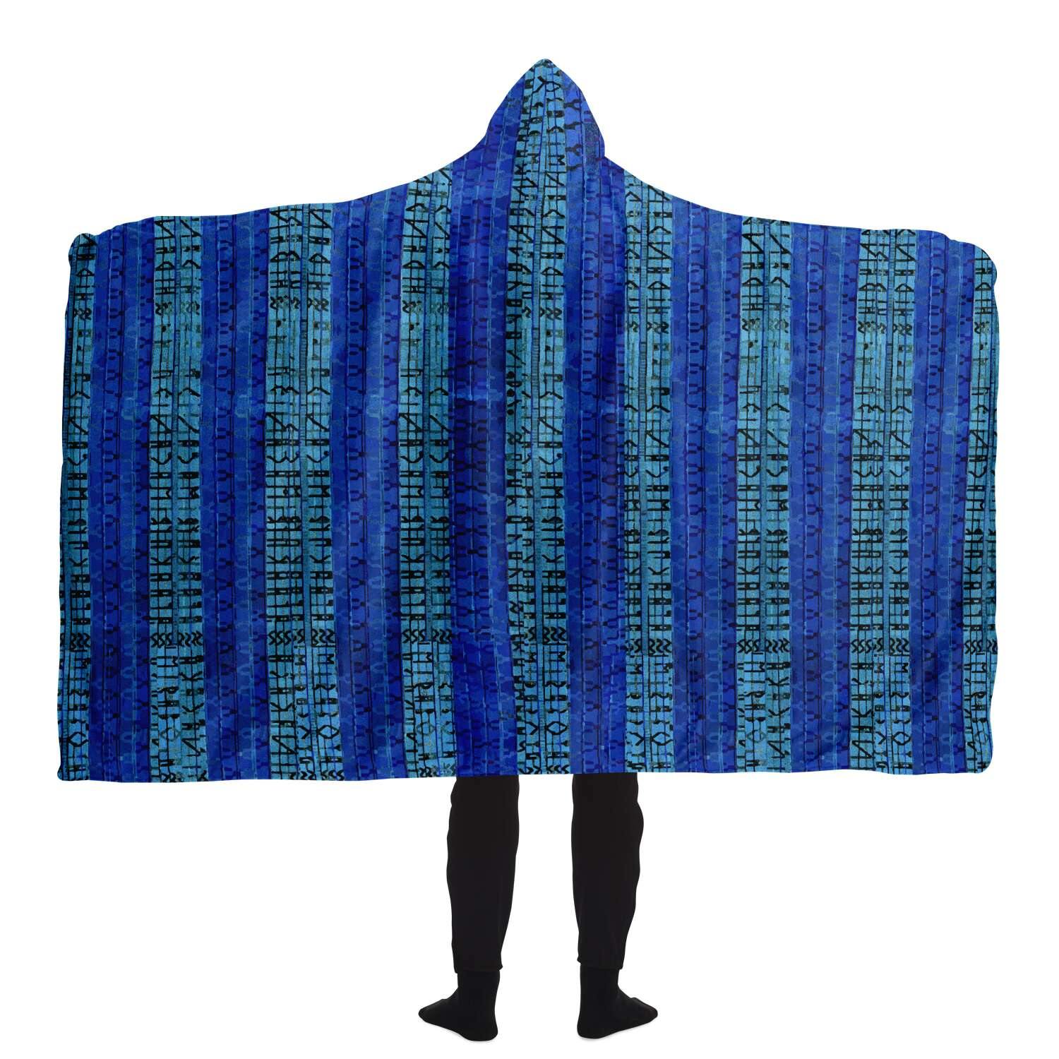 8-Bit Blue Glitch Hooded Blanket