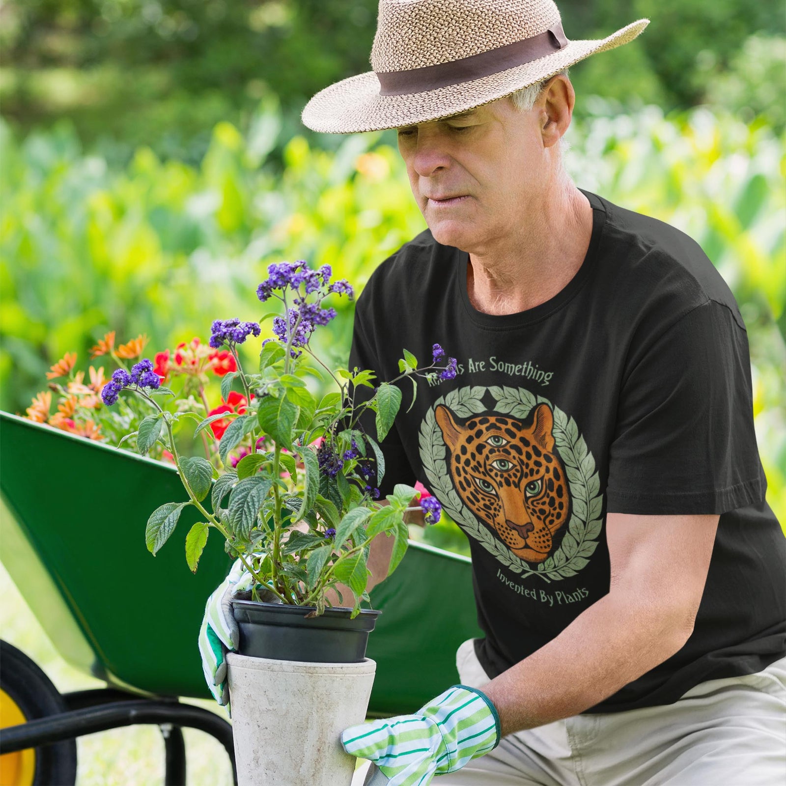 Animals Are Invented By Plants | Terence McKenna Trippy Minhwa Leopard Print | Visionary Art Tshirt