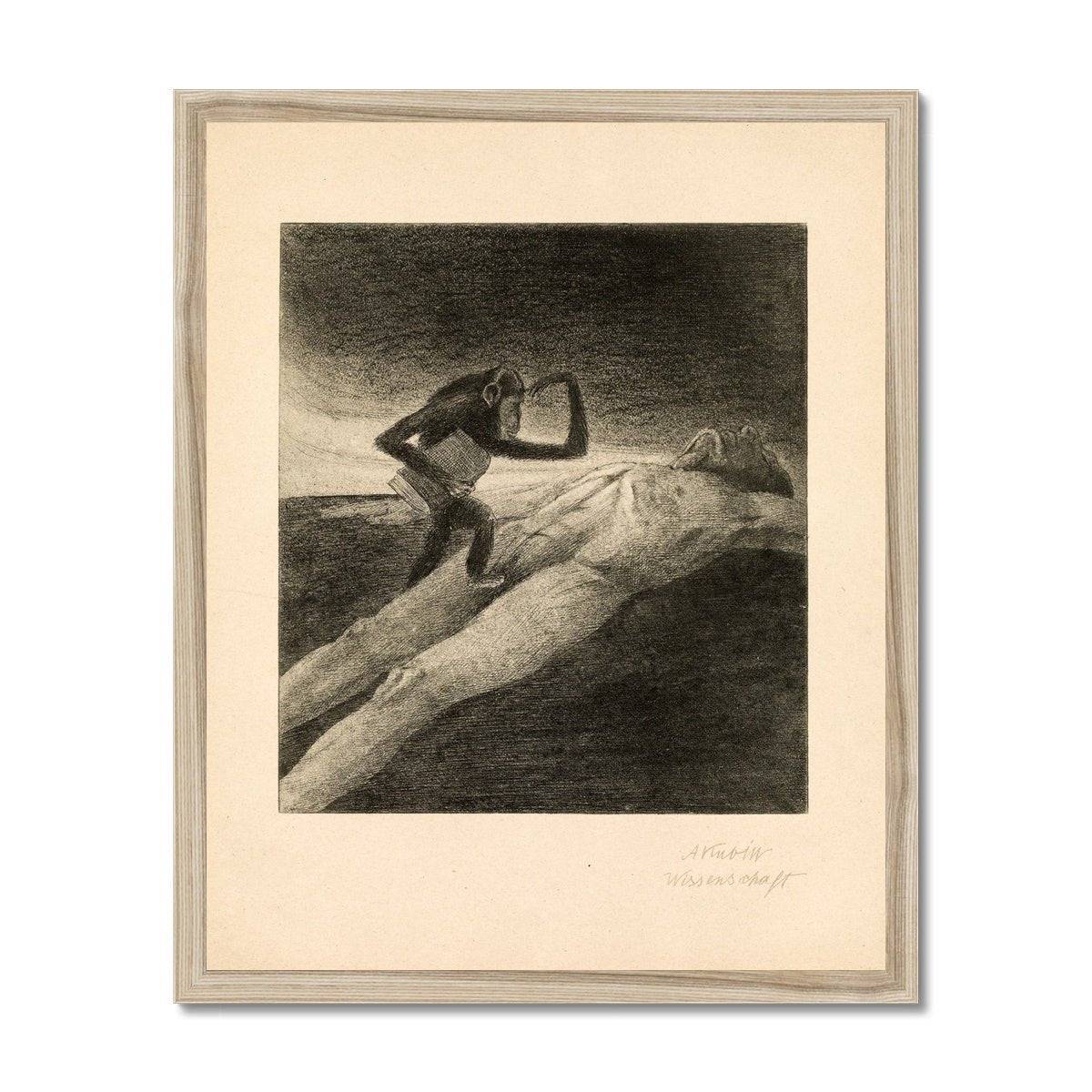 Alfred Kubin, Wissenschaft | 19th-Century Surreal Symbolist Lithograph | Grotesque Fantasy Occult Chimp Monkey Ape Framed Art Print