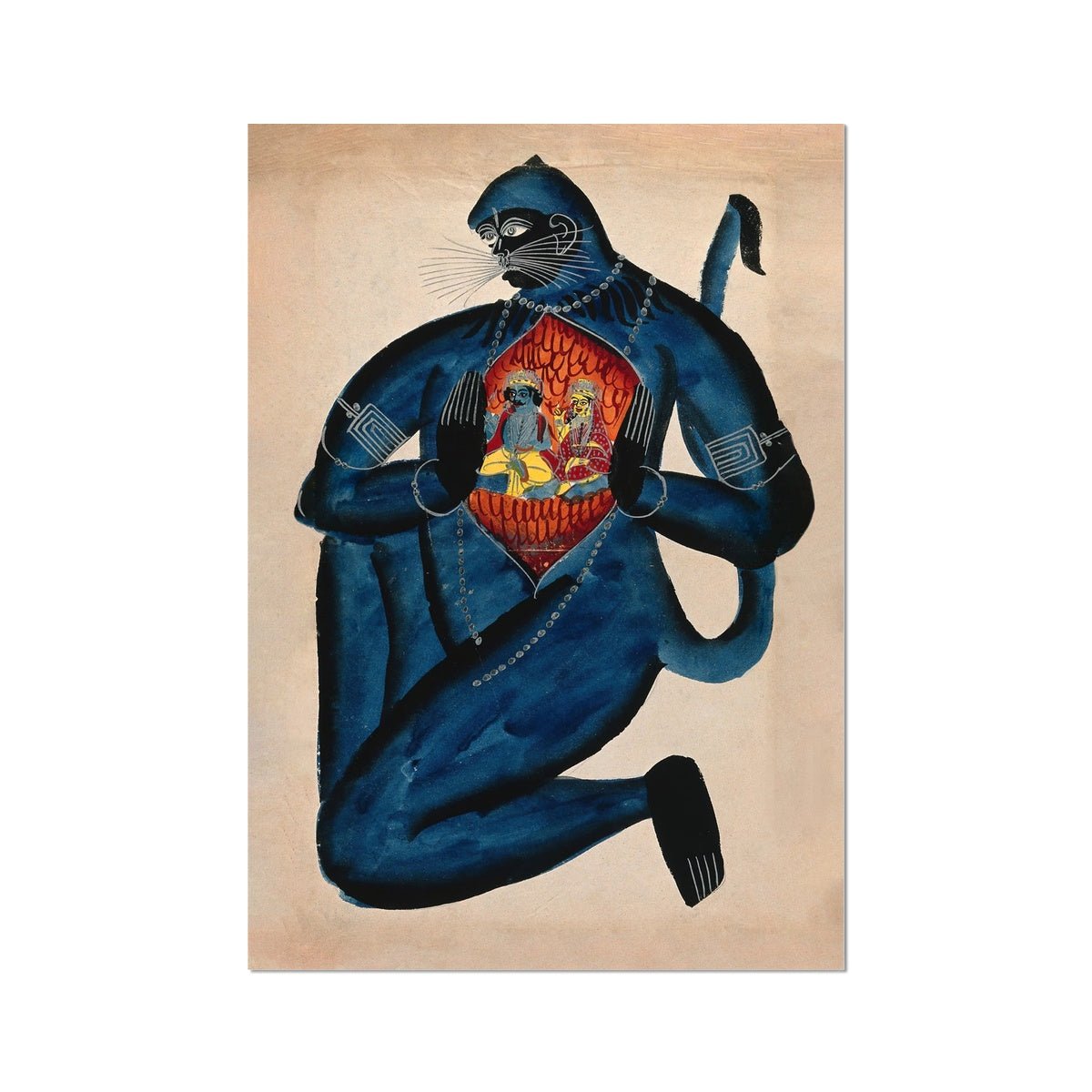 Ancient Hanuman Revealing Rama (Vishnu) and Sita in His Heart Vedic Hindu Folk Art Antique Giclée Fine Art Print