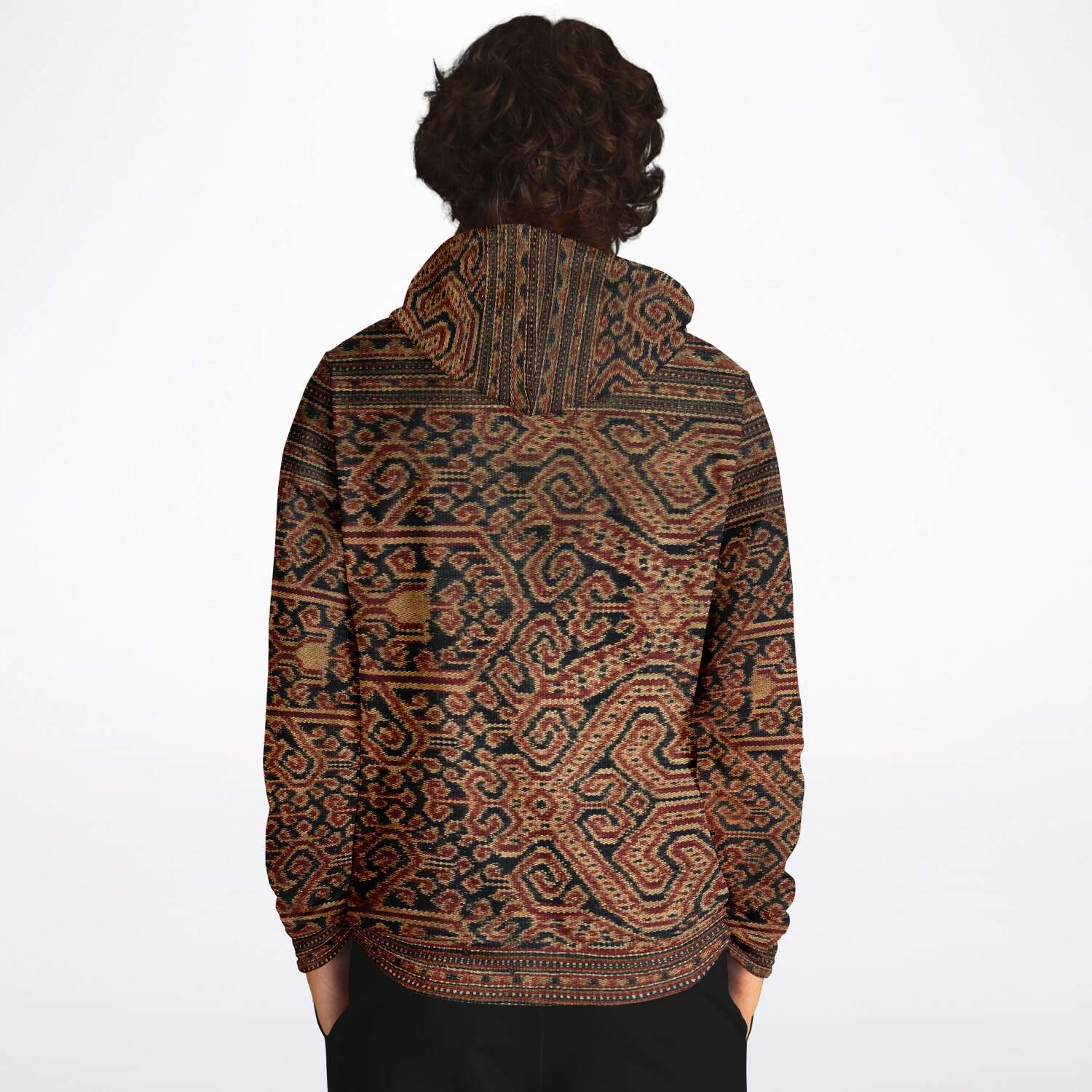 Antique Ikat-Inspired Ethnic Boho Bohemian Hippy Batik Thai Laos Indonesian Asian Textile Design Tribal Pullover Hoodie