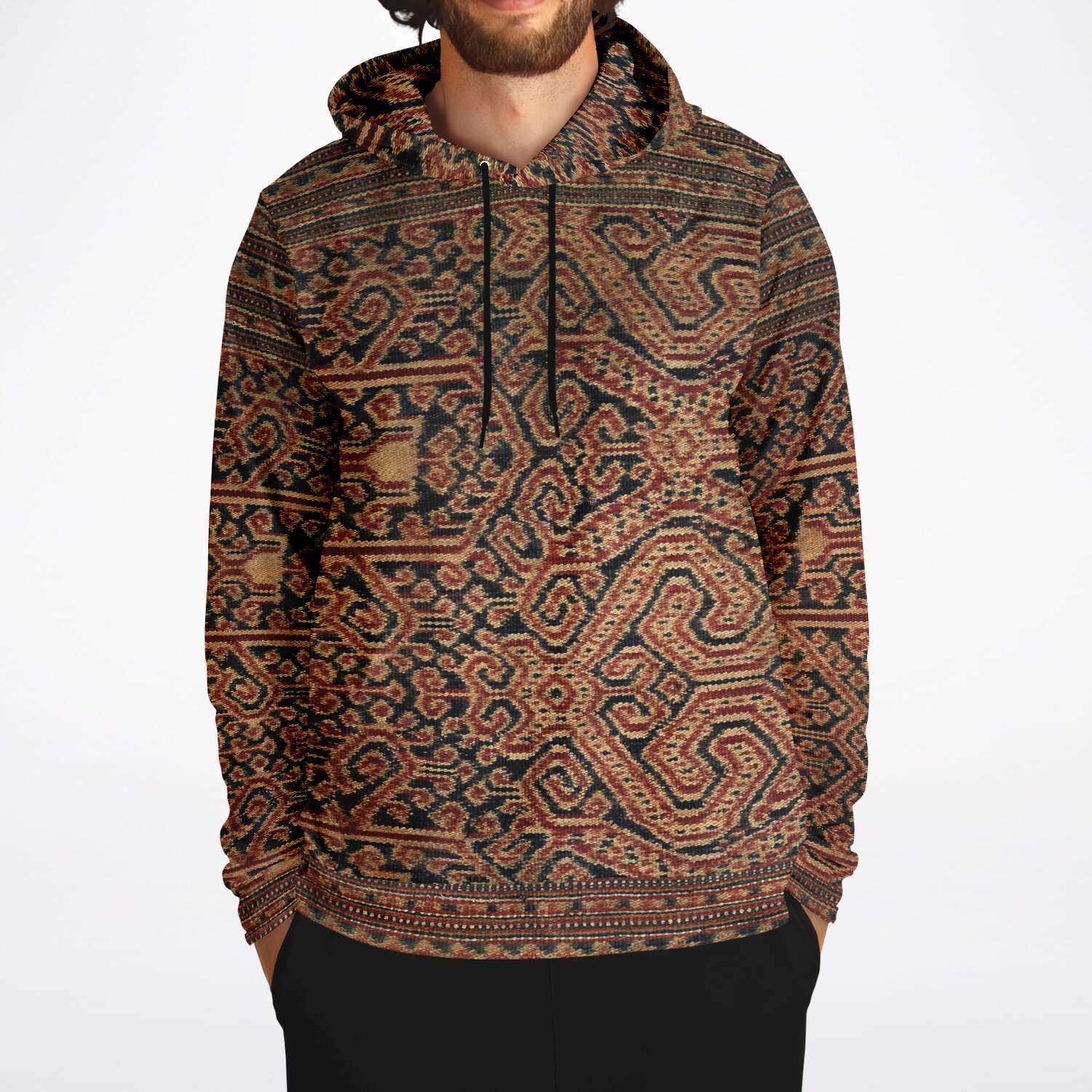 Antique Ikat-Inspired Ethnic Boho Bohemian Hippy Batik Thai Laos Indonesian Asian Textile Design Tribal Pullover Hoodie
