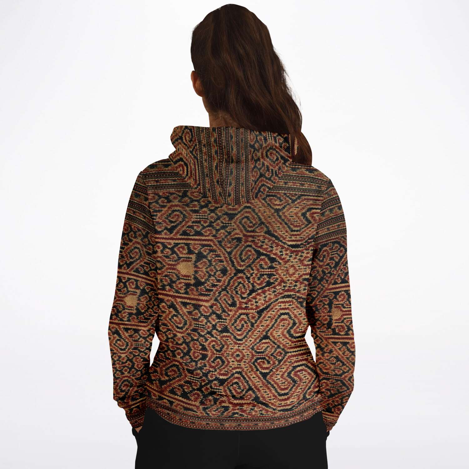 Antique Ikat-Inspired Ethnic Boho Bohemian Hippy Batik Thai Laos Indonesian Asian Textile Design Tribal Pullover Hoodie
