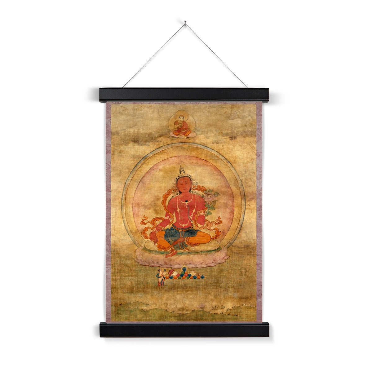 Red Tara Tibetan Buddhist Wall Art | Fierce Yidam Female Deity Thangka | Vintage Kurukulla Mandala Fine Art Print w Hanger