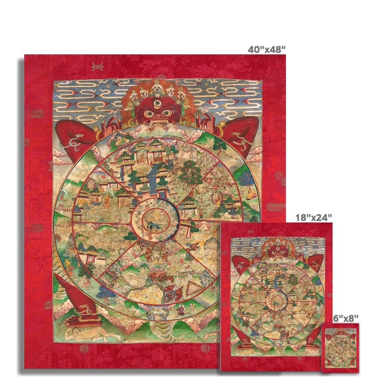 Bhavacakra Mandala (Wheel of Life) Tibetan Buddhist Thangka Yantra Vintage Demon Reincarnation Transmigration Nepal Giclée Fine Art Print