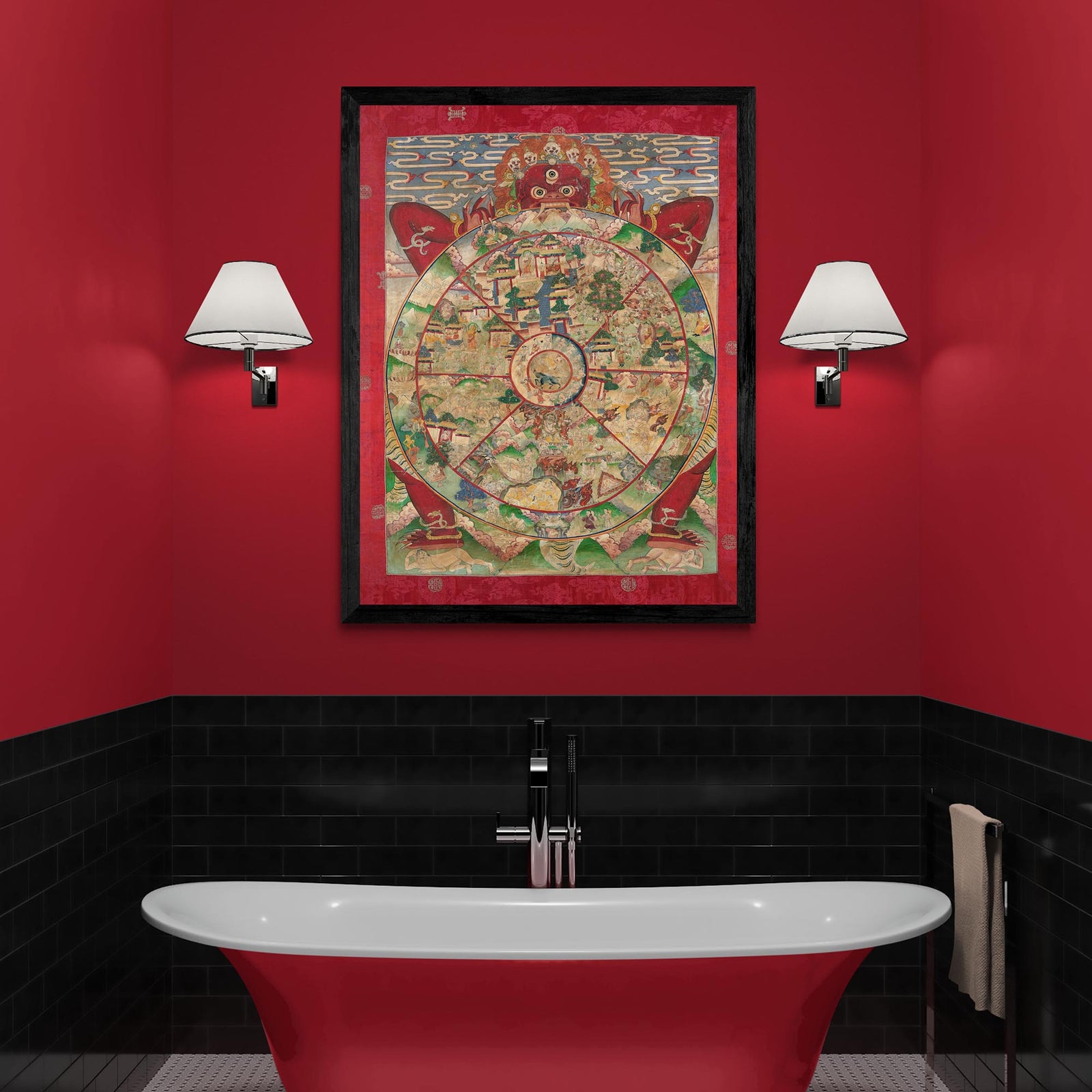 Bhavacakra Mandala (Wheel of Life) Tibetan Buddhist Thangka Yantra Vintage Demon Reincarnation Transmigration Nepal Giclée Fine Art Print