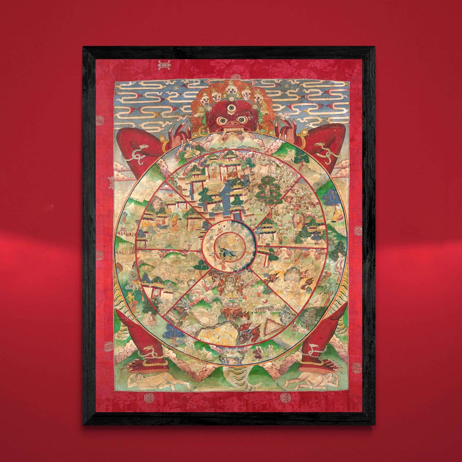 Bhavacakra Mandala (Wheel of Life) Tibetan Buddhist Thangka Yantra Vintage Demon Reincarnation Transmigration Nepal Giclée Fine Art Print