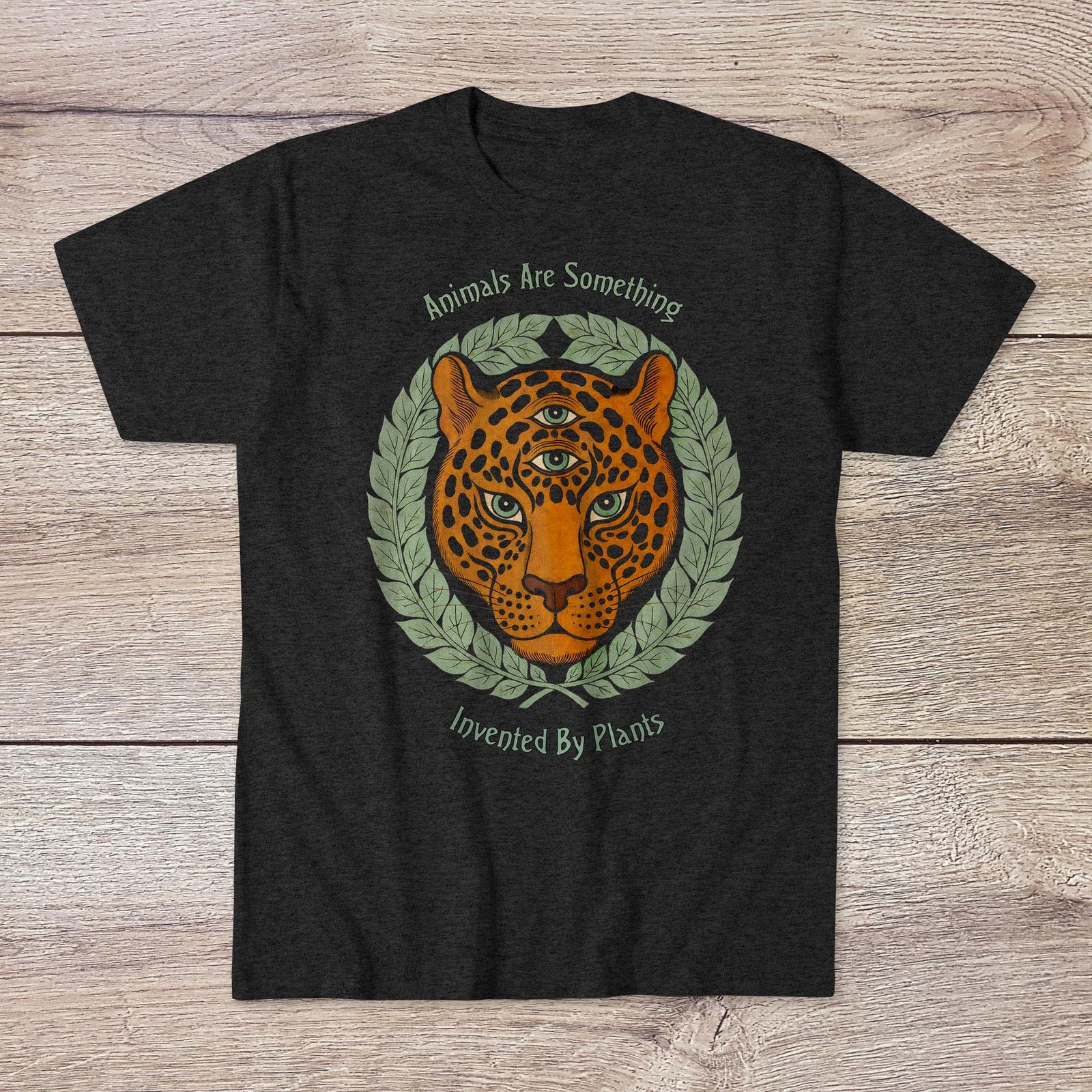 Animals Are Invented By Plants | Terence McKenna Trippy Minhwa Leopard Print | Visionary Art Tshirt