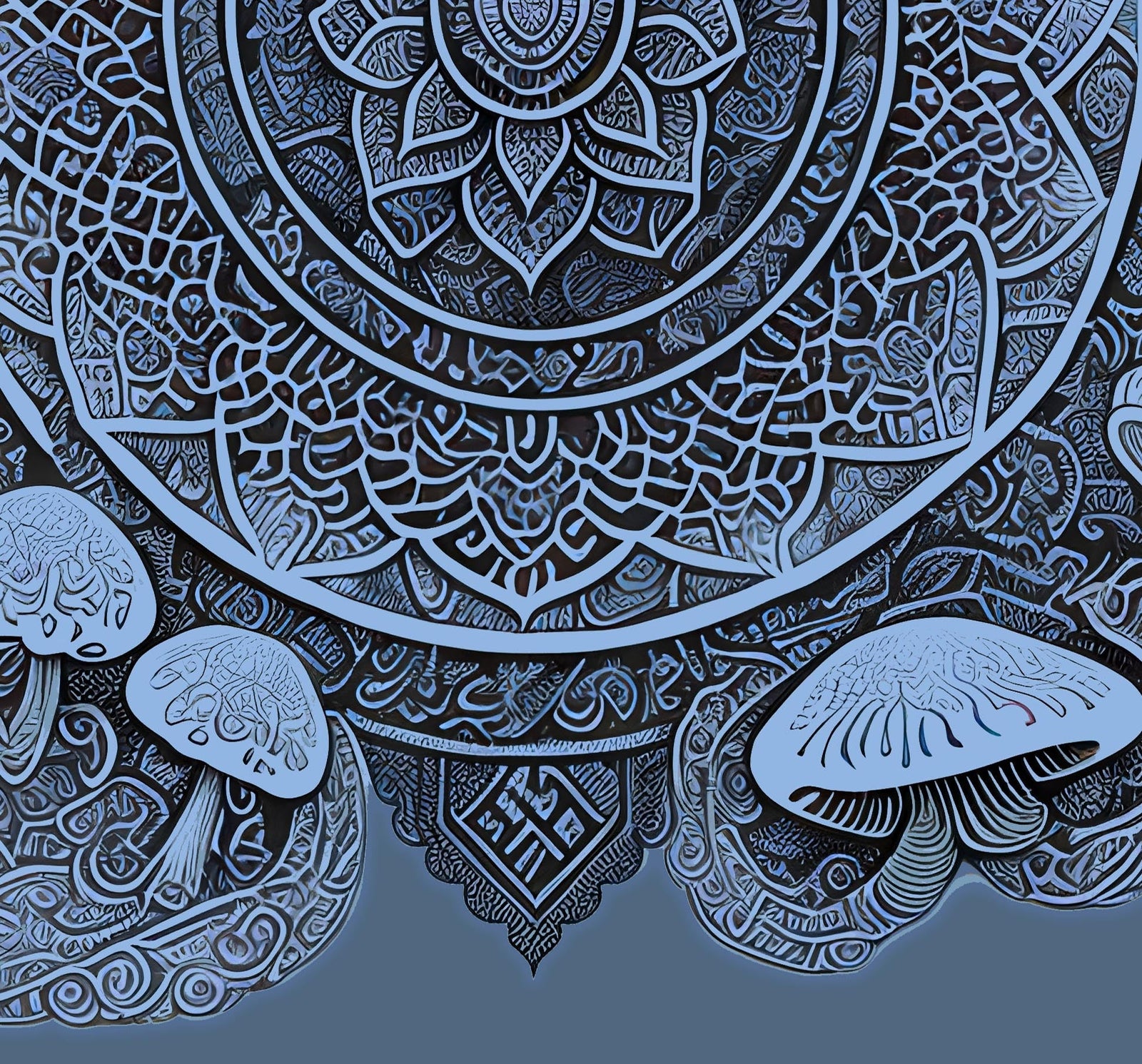 Blue Magic Mushroom Mandala, Psilocybin Shirt, Sacred Geometry Gift, Shrooms Yantra Graphic Art T-Shirt