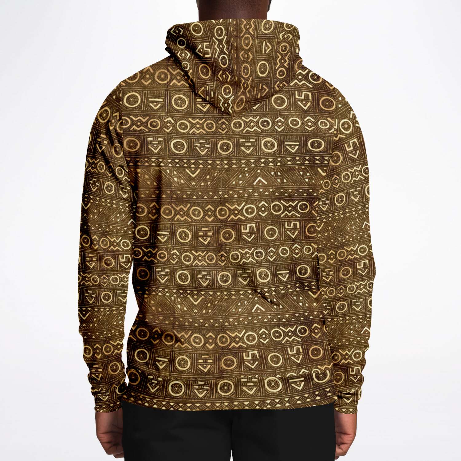 Fashion Hoodie - AOP Bogolan Tribal Hoodie, Boho, Kuba, Kilim, Baluch, Ethnic Sweatshirt Jacket Mali Mudcloth African Hippie Pullover Hoodie