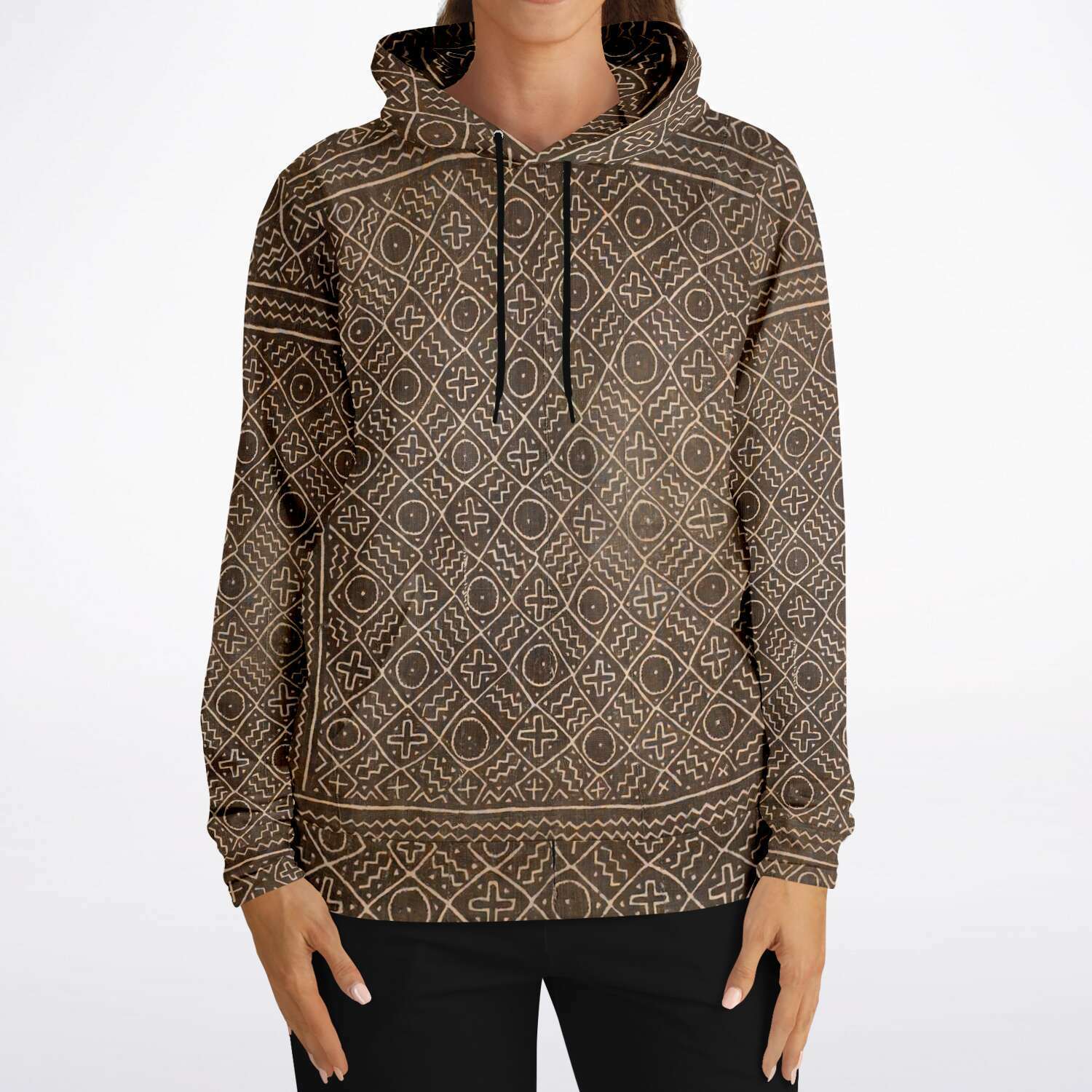 Bogolfinini African Hoodie | Bogolan Mali MudCloth Afrocentric Vintage Kuba Boho Hippie Ethnic Pullover Hoodie