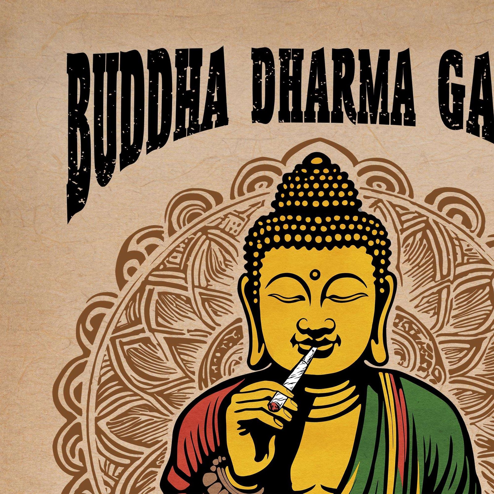 Buddha Dharma Ganja Buddhist Tantra | Weed Cannabis 420 Herbal Medicine Decor | Reggae Rasta Colors Giclée Fine Art Print