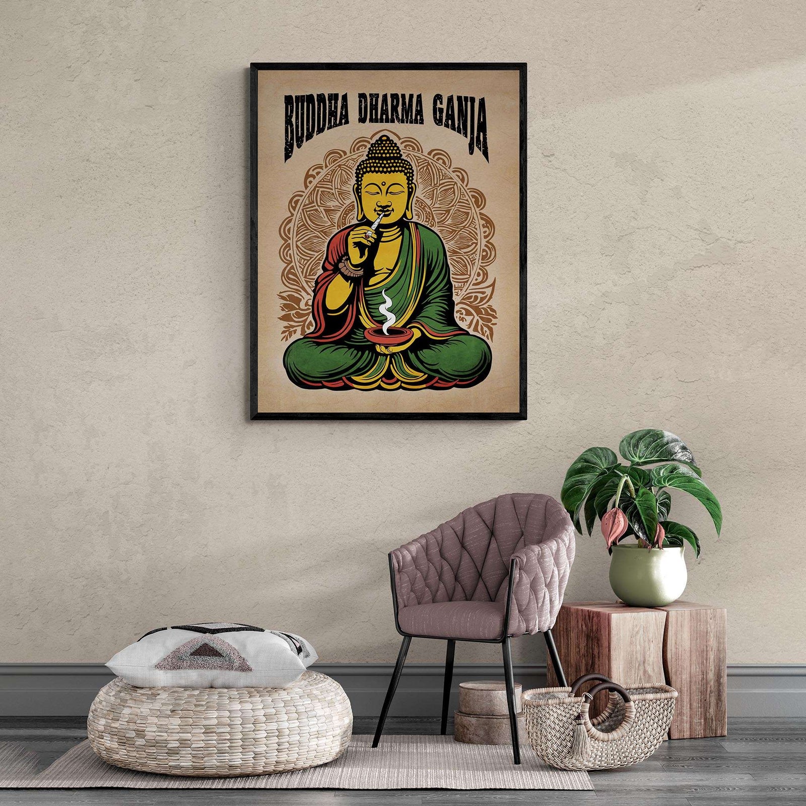 Buddha Dharma Ganja Buddhist Tantra | Weed Cannabis 420 Herbal Medicine Decor | Reggae Rasta Colors Giclée Fine Art Print