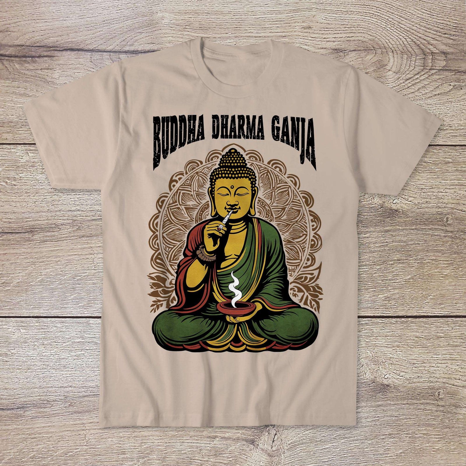 2 Buddha Dharma Ganja Tantric Buddhist Tee | Weed Cannabis 420 Herbal Medicine Healing | Reggae Rasta Colors Graphic Art Tshirt (Copy)