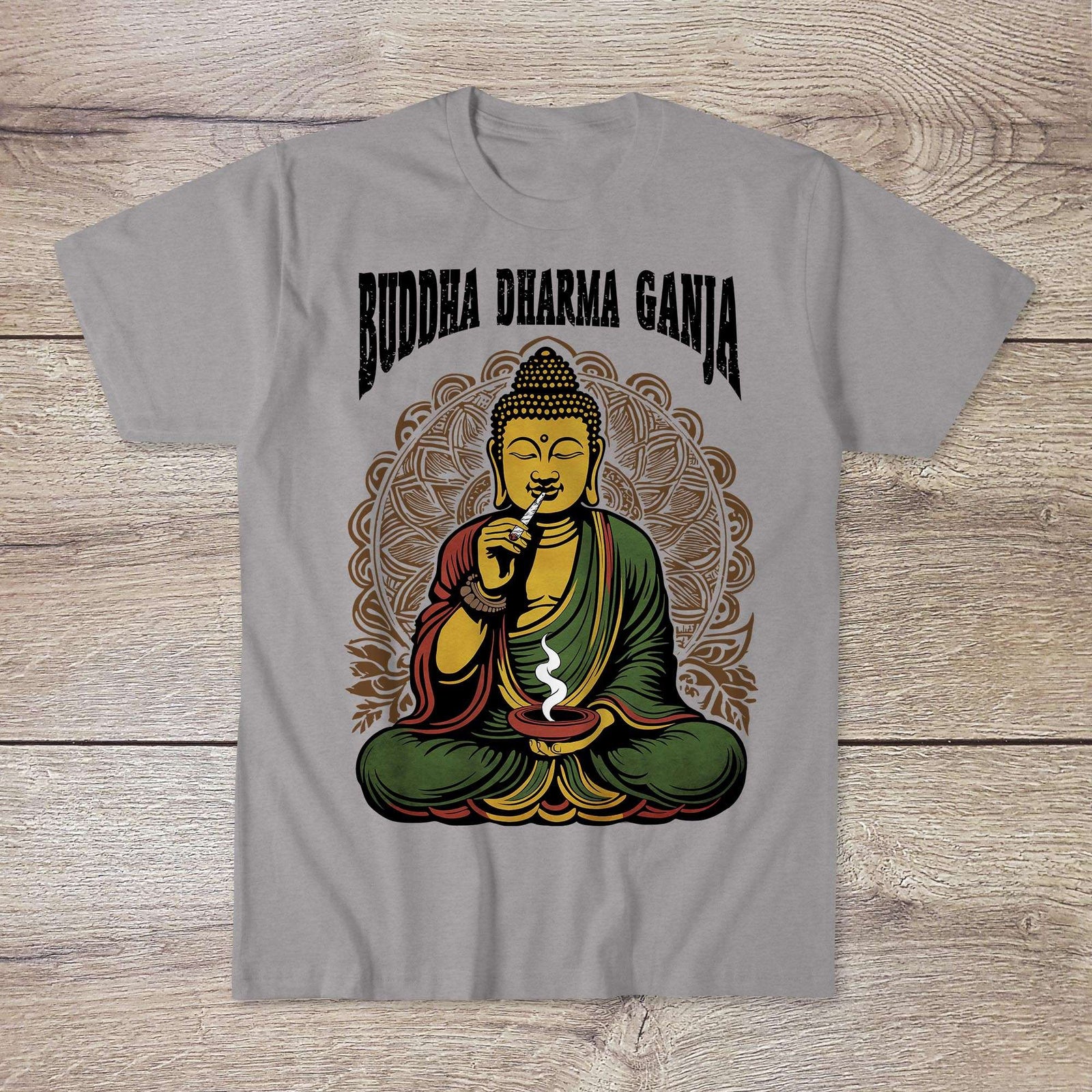 2 Buddha Dharma Ganja Tantric Buddhist Tee | Weed Cannabis 420 Herbal Medicine Healing | Reggae Rasta Colors Graphic Art Tshirt (Copy)