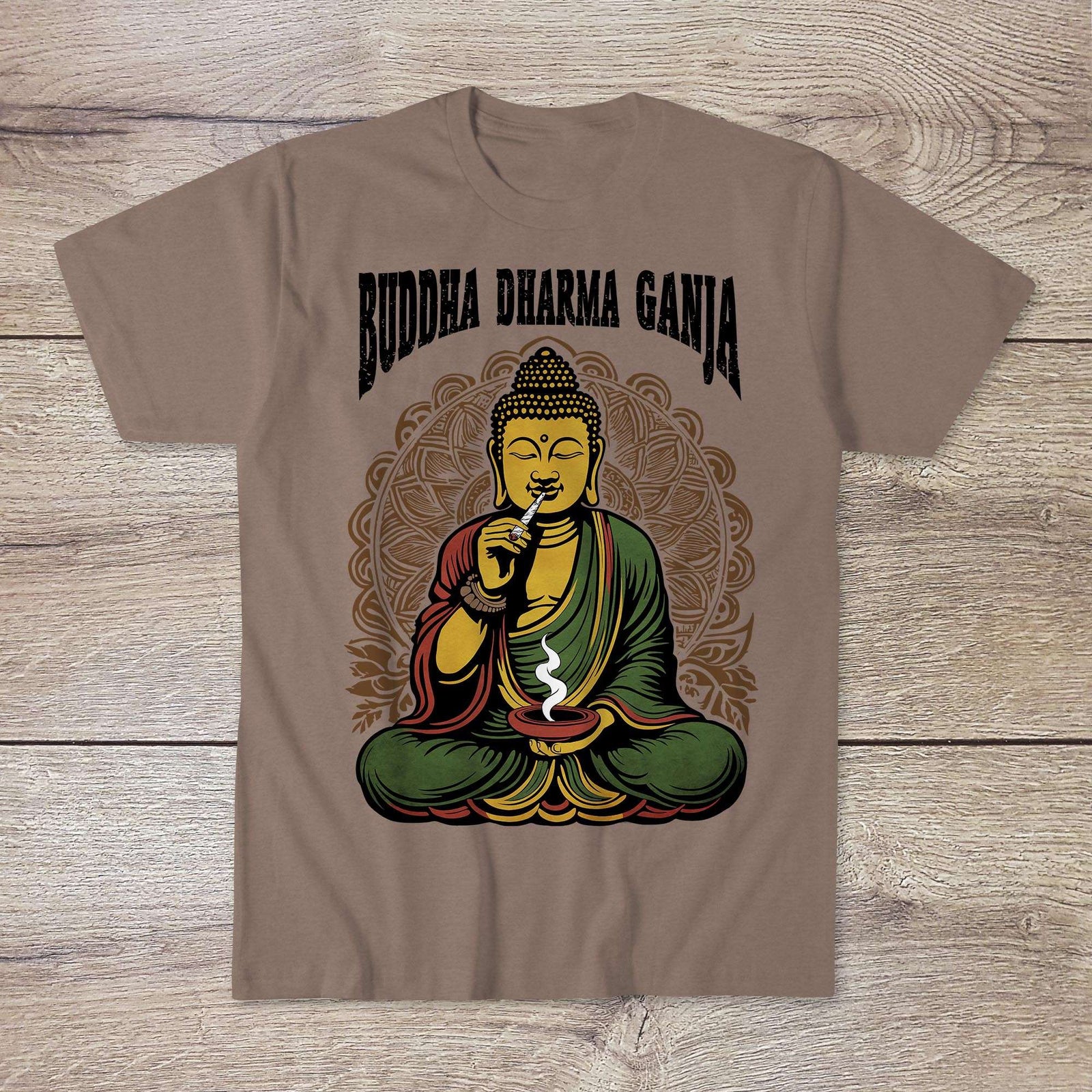 2 Buddha Dharma Ganja Tantric Buddhist Tee | Weed Cannabis 420 Herbal Medicine Healing | Reggae Rasta Colors Graphic Art Tshirt (Copy)