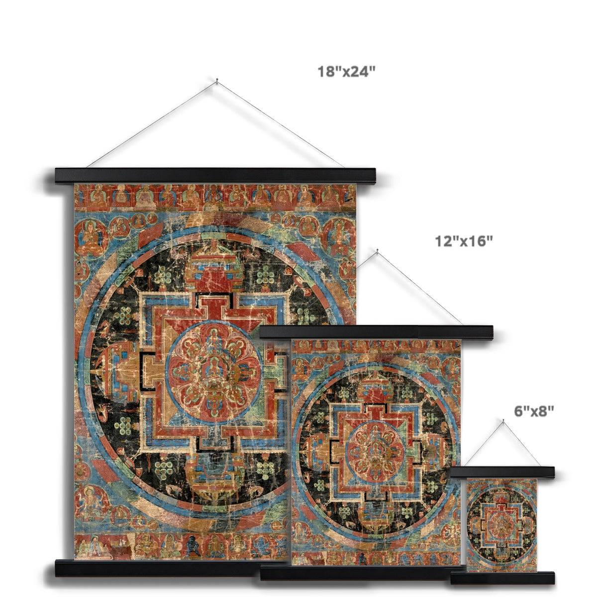 Nine Deity Tibetan Amitayus Mandala Thangka Vintage Nepal Antique Dharma Art | Buddhist Fine Art Print with Hanger