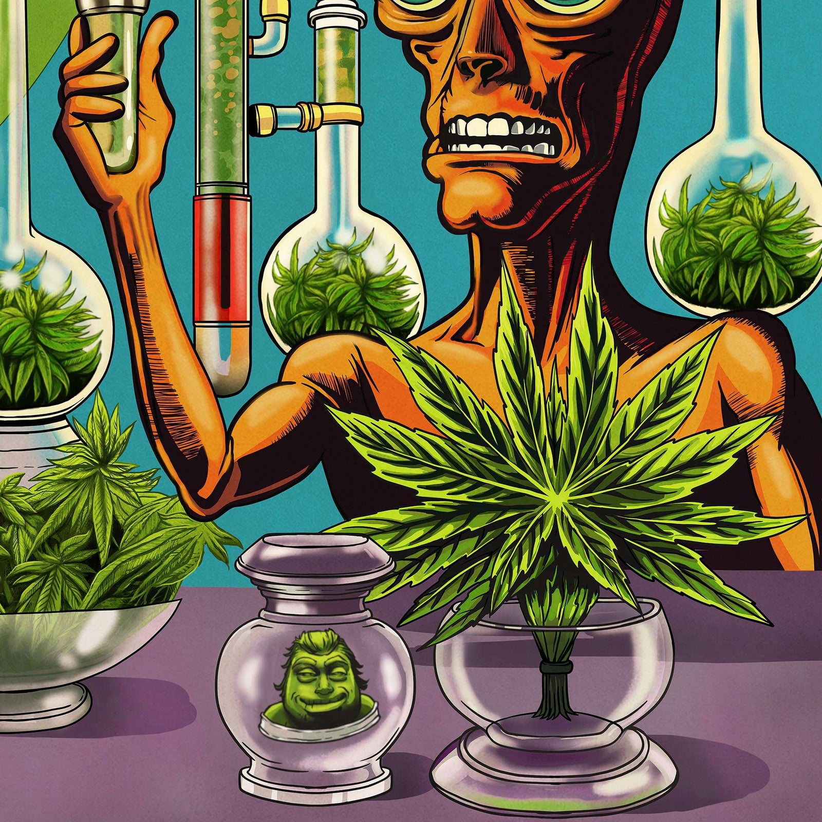 Cannabis Immortals | Alien Smoke Dreamers | 420 Weed Pot Ganja | Vintage 1960s Underground Comic Book Art T-Shirt