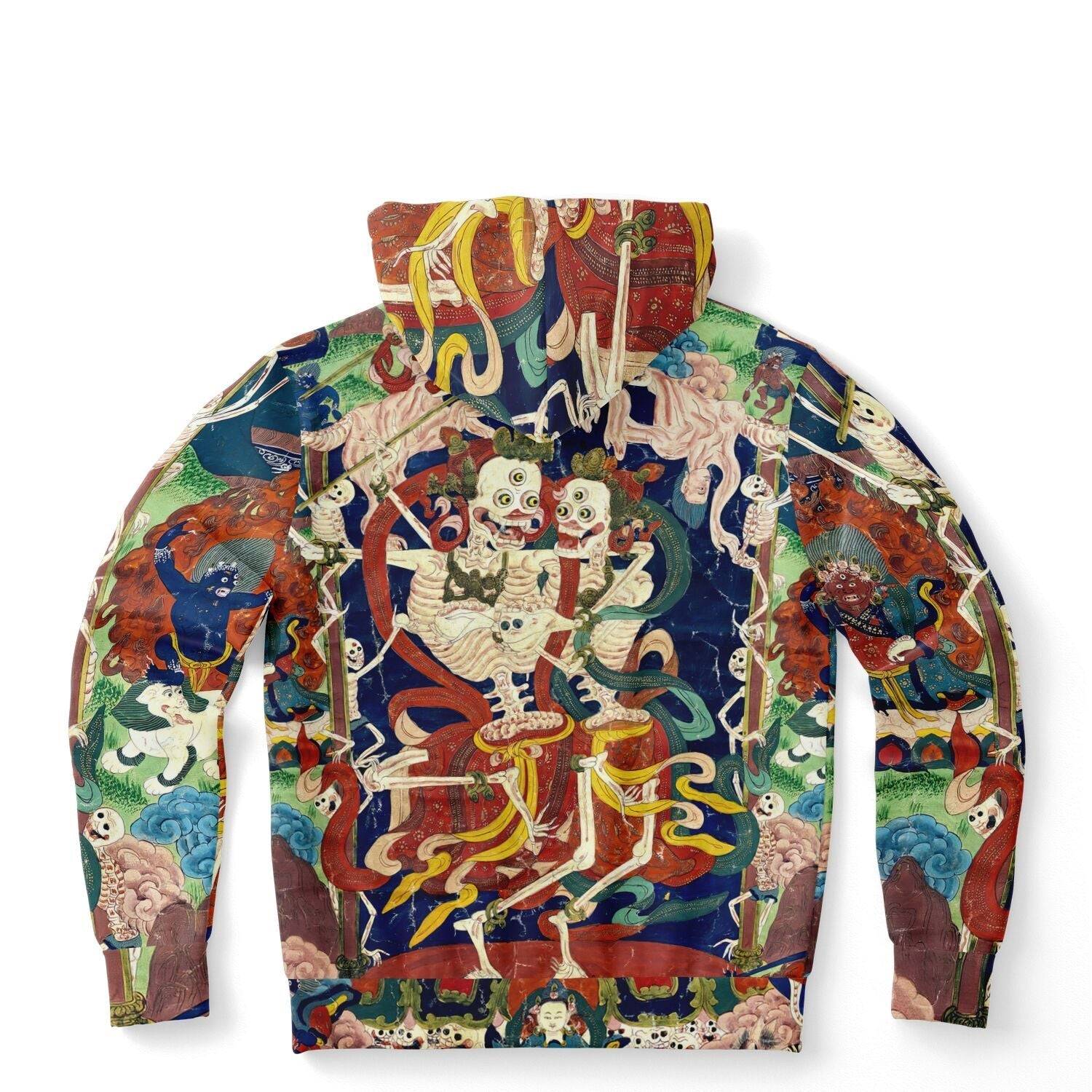Citipati Skeleton Deity | Tibetan Buddhist Lords of the Cemetery | Dance of Death Skull All-Over-Print Art Hoodie