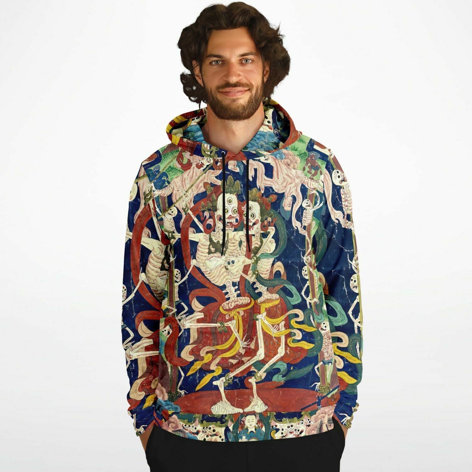 Citipati Skeleton Deity | Tibetan Buddhist Lords of the Cemetery | Dance of Death Skull All-Over-Print Art Hoodie