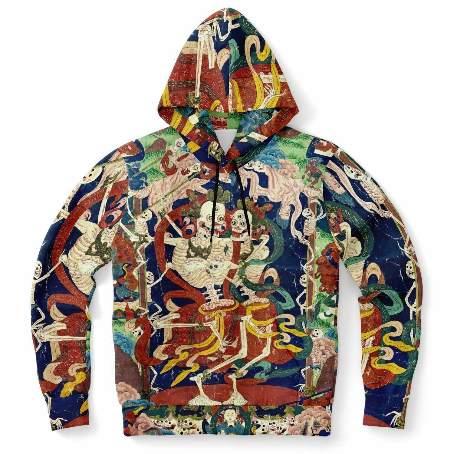 Citipati Skeleton Deity | Tibetan Buddhist Lords of the Cemetery | Dance of Death Skull All-Over-Print Art Hoodie