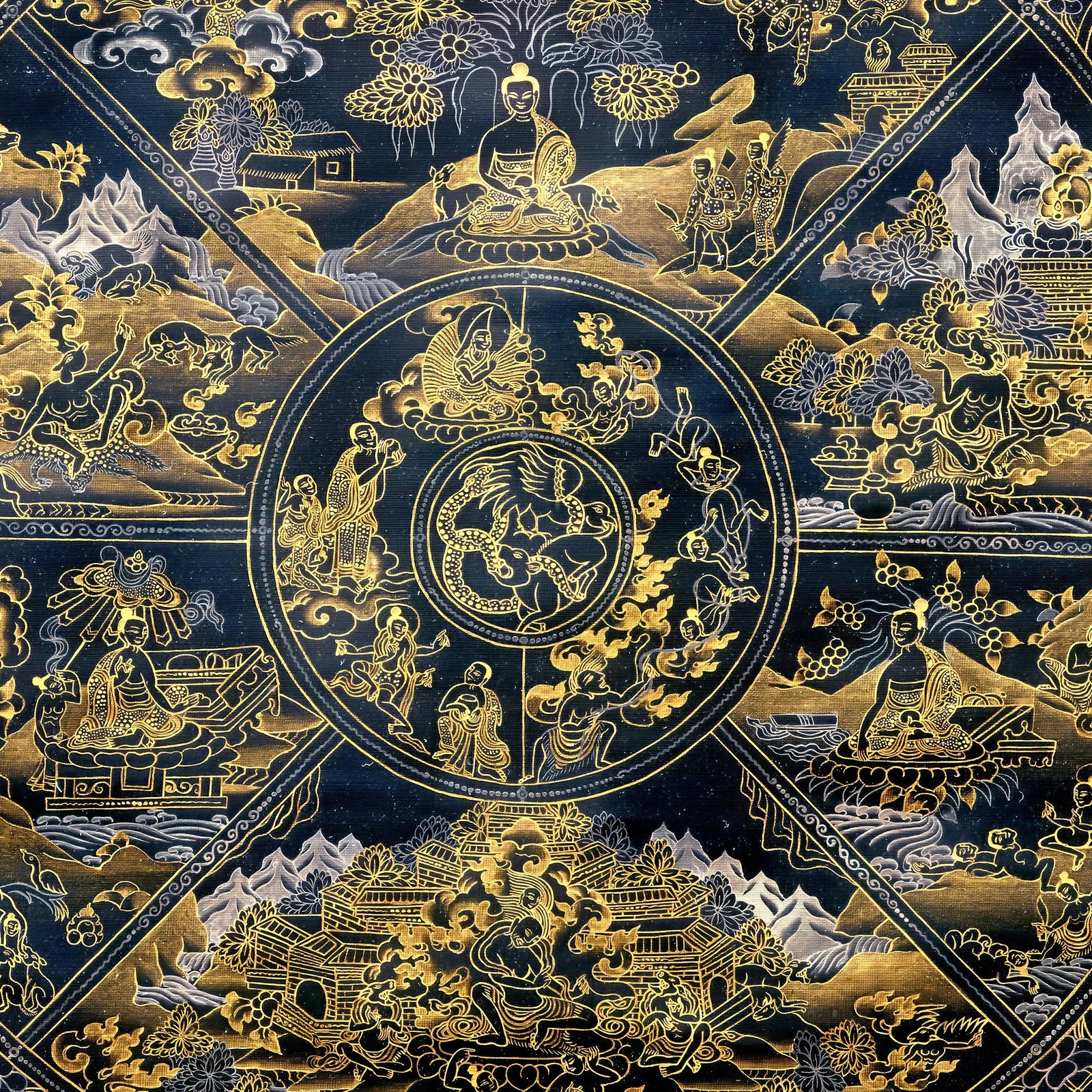 Bhavacakra Wheel of Life Tibetan Nepal Karma Cosmology | Vajrayana Meditation Thangka Fine Art Print