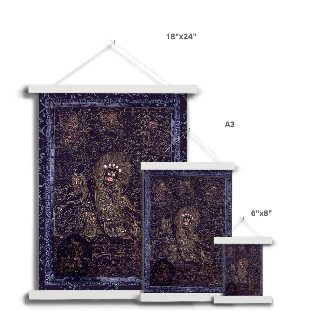 Cobalt and Gold Mahakala | Avalokiteshvara Abitabha, Compassion Bodhisattva | Vintage Tibetan Vajrayana Buddhist Fine Art Print Fine Art Print w Hanger