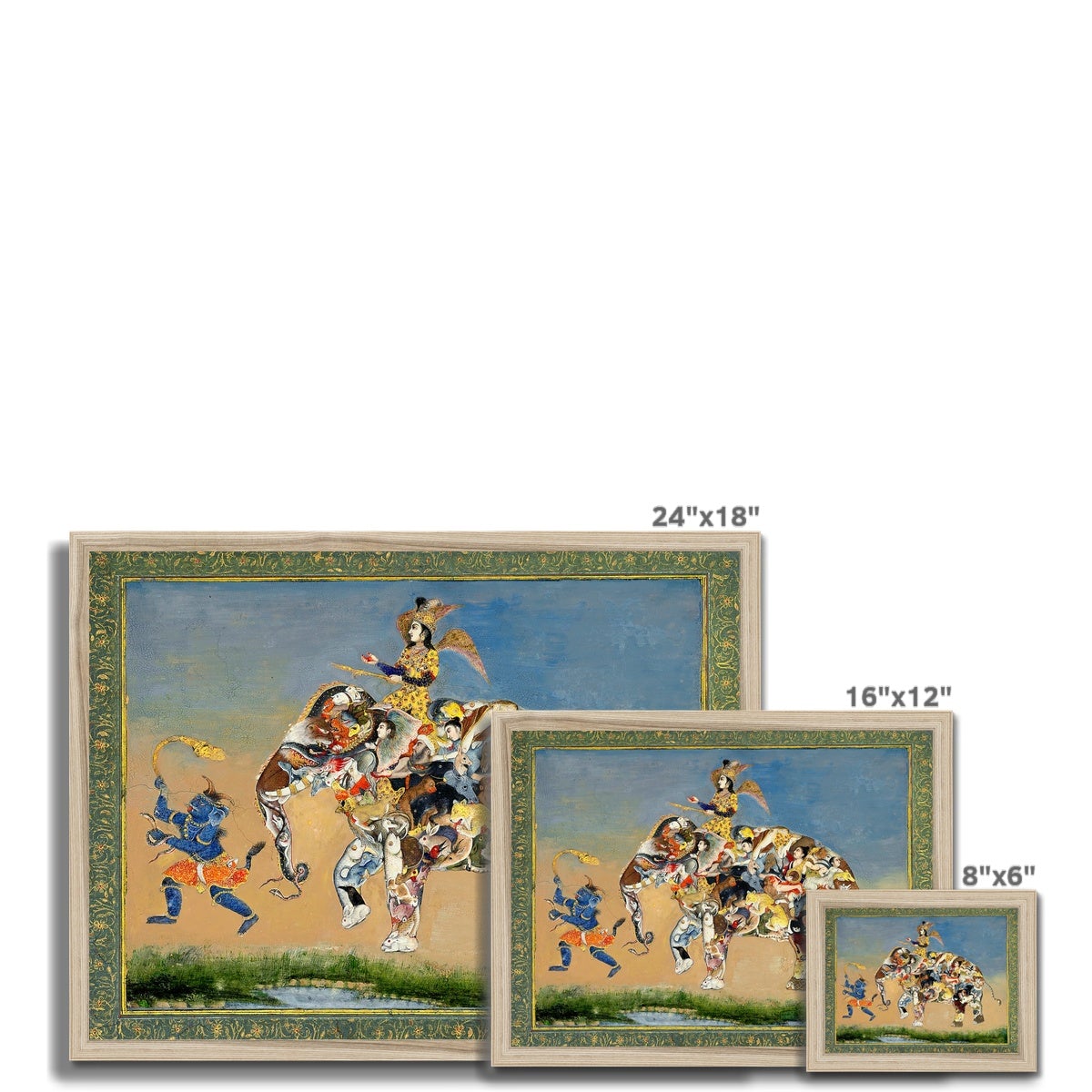 Composite Indian Elephant: 19th Century | Gold Buddhist Asian Persian Mughal Style Framed Art Print