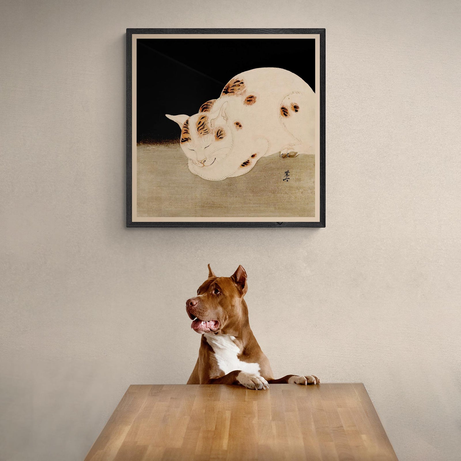 Cute Sleeping Cat (Kawanabe Kyosai) Woodblock Japanese Meiji Ukiyo-e Antique Feline Vintage Kawaii Framed Art Print