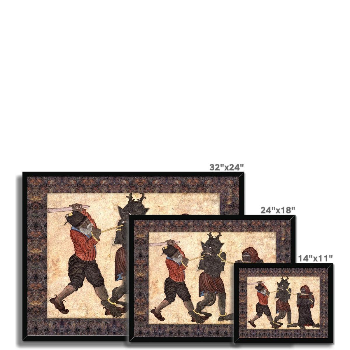 Demon in Chains Ancient Persian Folklore Mythology | Supernatural Islamic Div Djinn | Quranic Yokai Medieval Framed Art Print