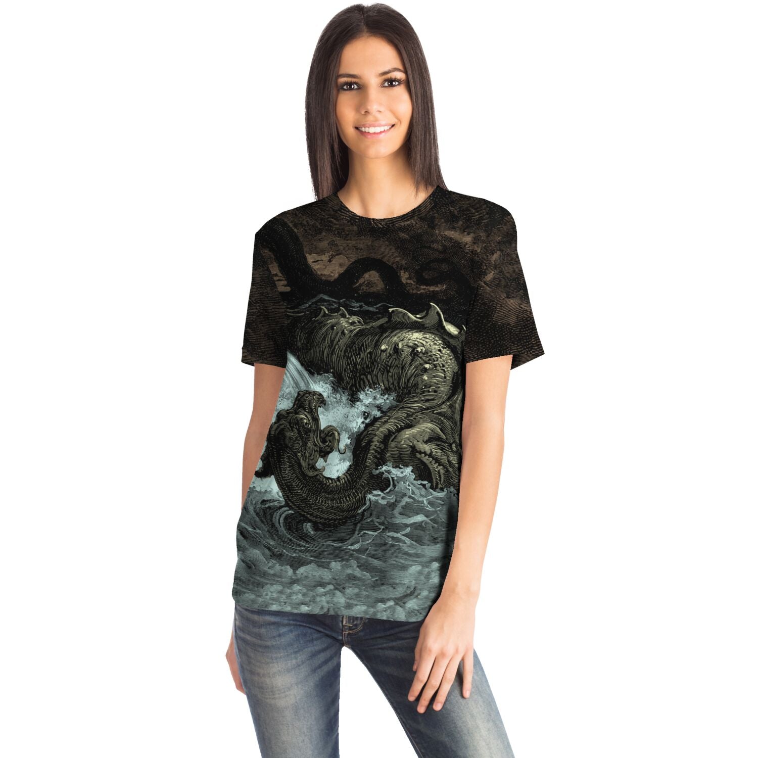 Destruction of Leviathan | Sea Monster, Dragon, Sea Serpent, Gustave Dore Demonic Vintage Graphic Art T-Shirt