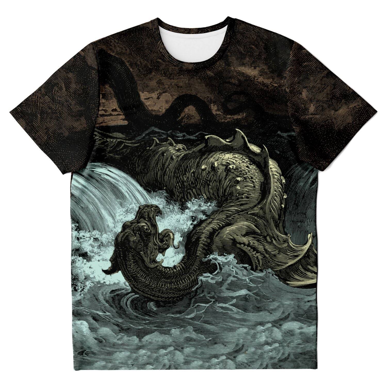 Destruction of Leviathan | Sea Monster, Dragon, Sea Serpent, Gustave Dore Demonic Vintage Graphic Art T-Shirt