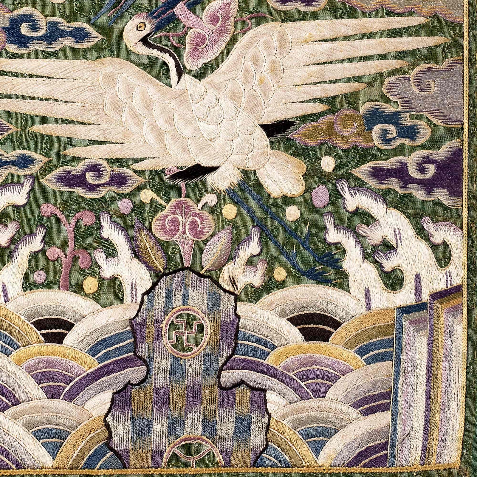 Double Swans Embroidery Design, Traditional Silk Hyungbae Textile, Vintage Korean Cranes, Bird Lover Gift Giclée Fine Art Print