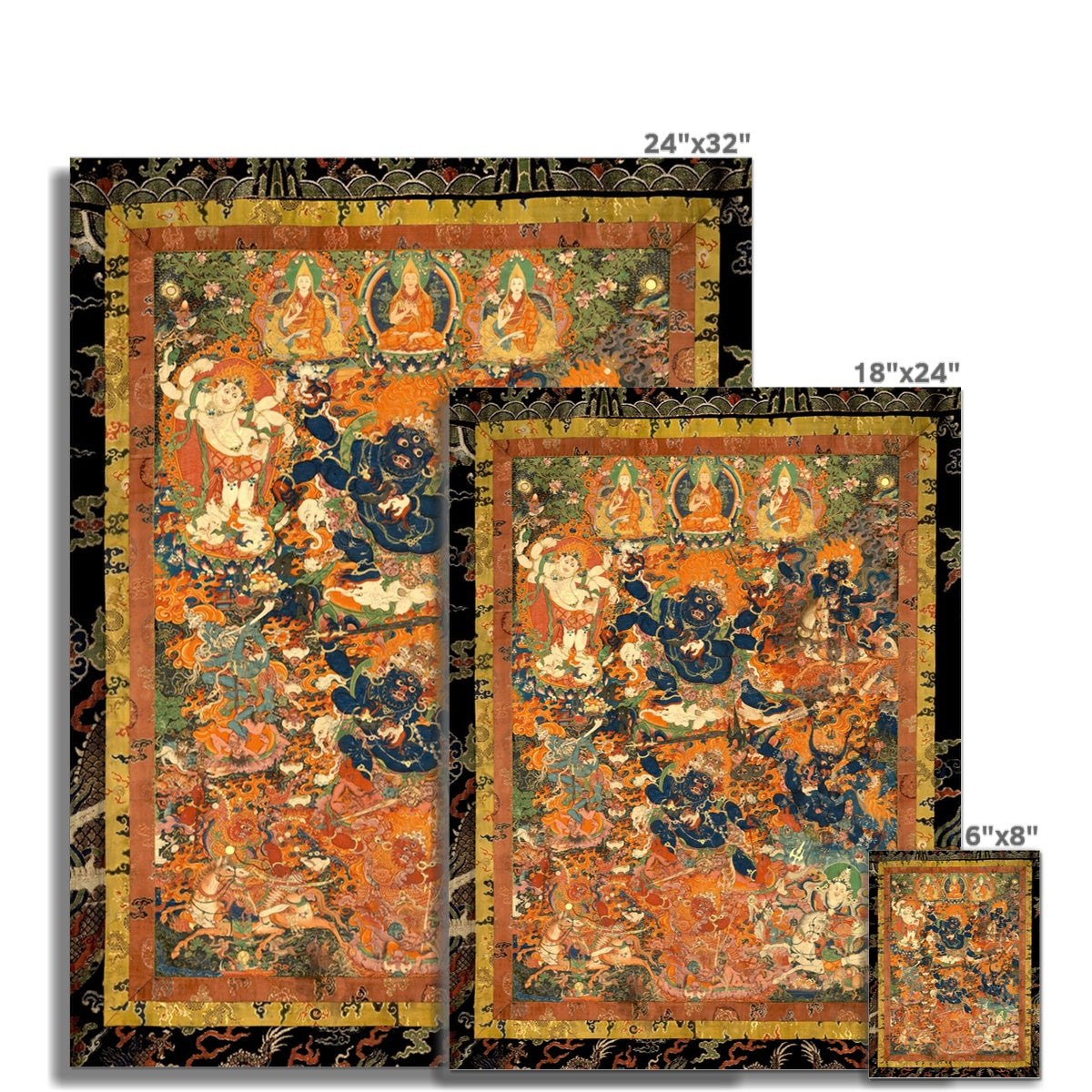 Mahakala and Dharma Guardians | Tibetan Buddhist Mandala Thangka | Vintage Fine Art Print