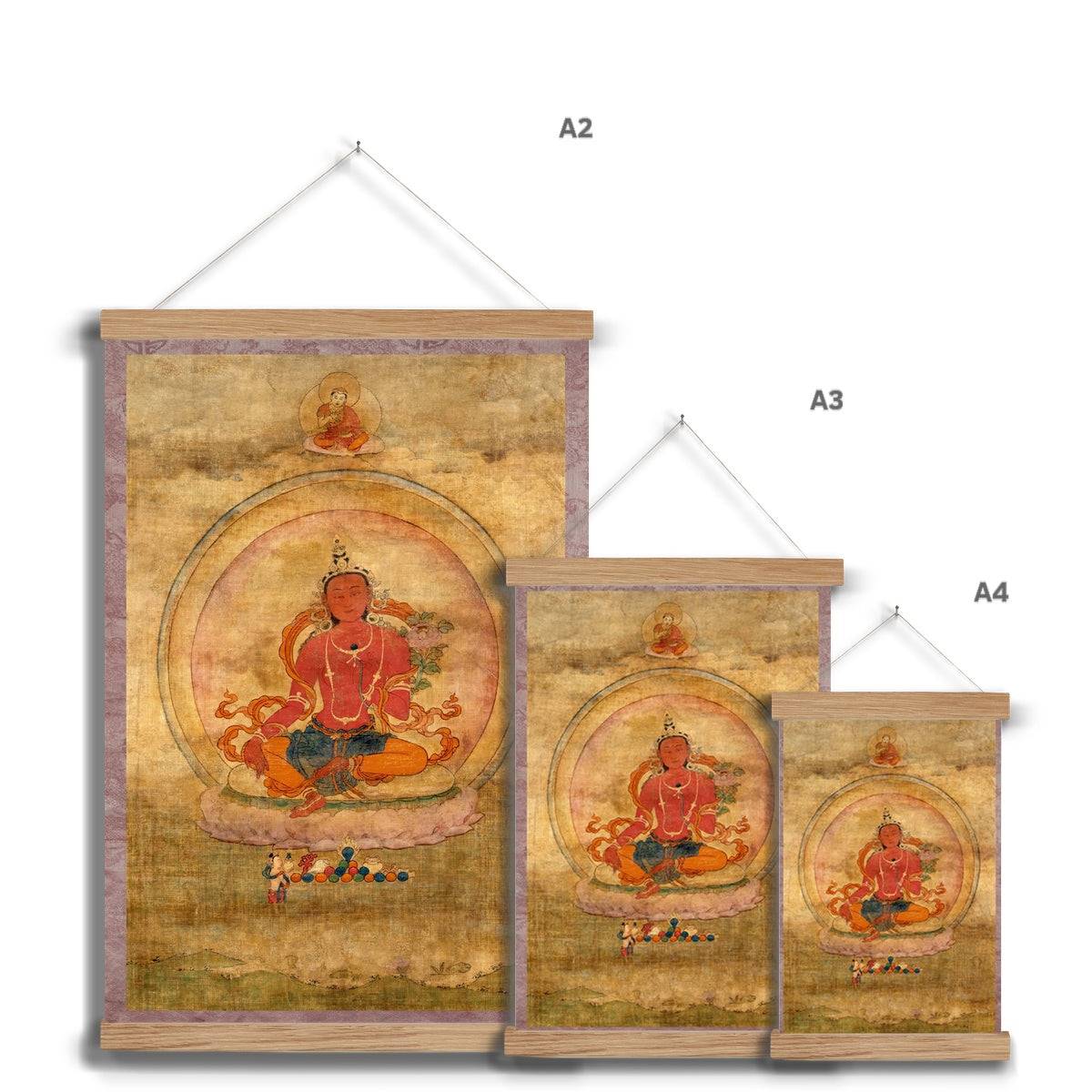 Red Tara Tibetan Buddhist Wall Art | Fierce Yidam Female Deity Thangka | Vintage Kurukulla Mandala Fine Art Print w Hanger