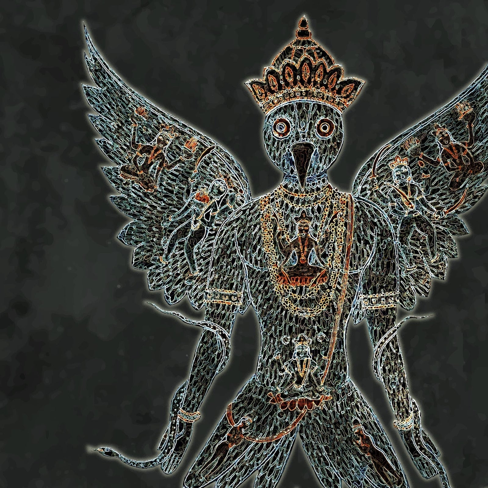 Embroidery-Style Garuda and Nagas Sacred Dharma Protector Buddhist, Vishnu Hindu Graphic Art Tee T-Shirt