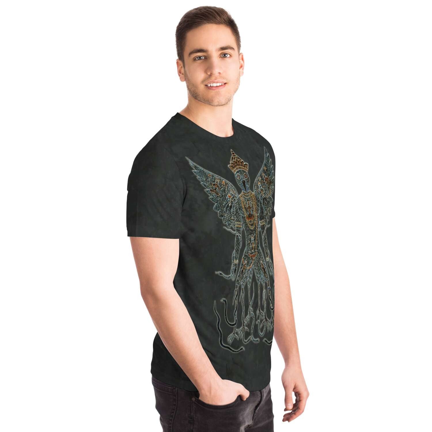 Embroidery-Style Garuda and Nagas Sacred Dharma Protector Buddhist, Vishnu Hindu Graphic Art Tee T-Shirt