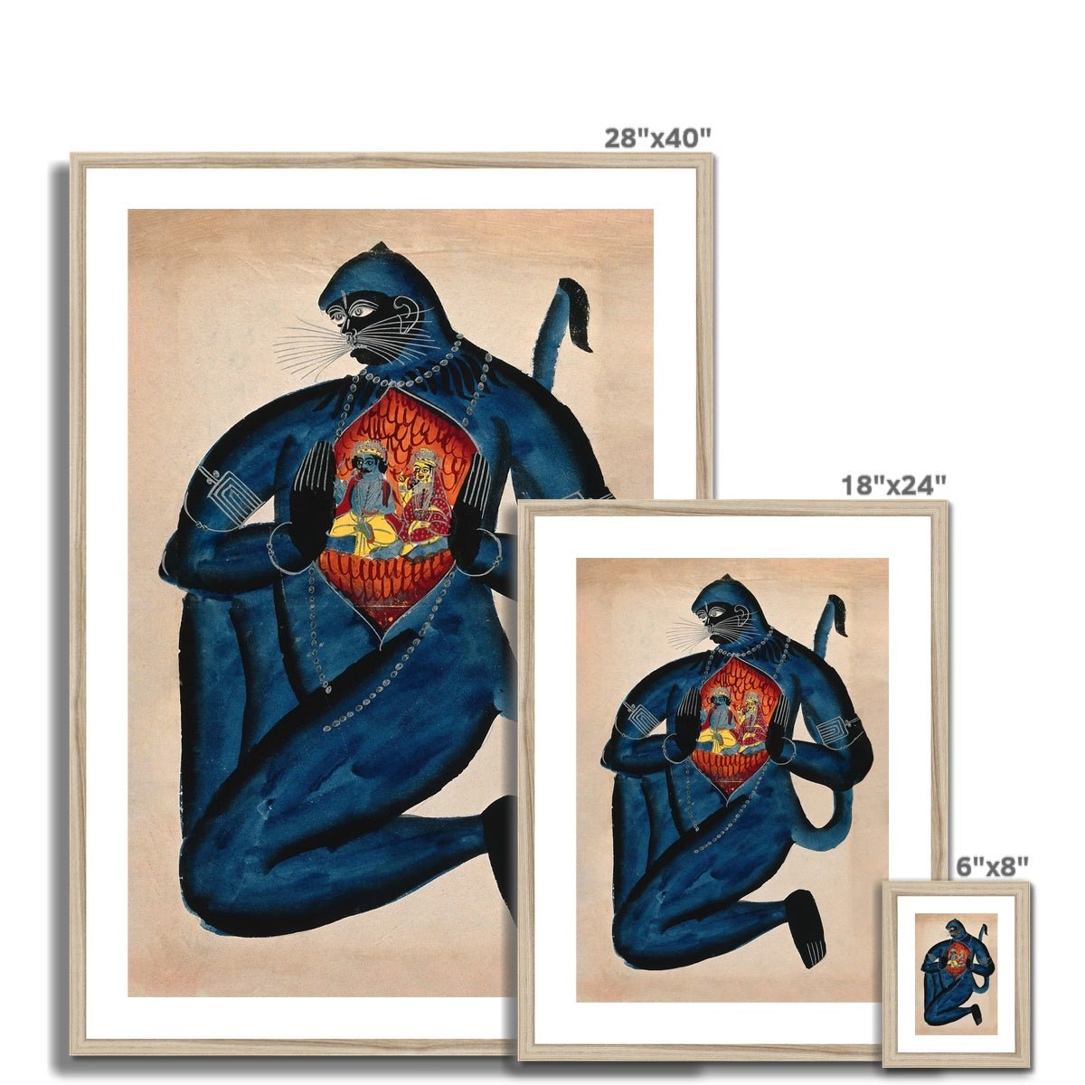 Framed Ancient Hanuman Revealing Rama (Vishnu) and Sita in His Heart Vedic Hindu Folk Art Ganesha Shiva Ramayana Vedic Framed Art Print