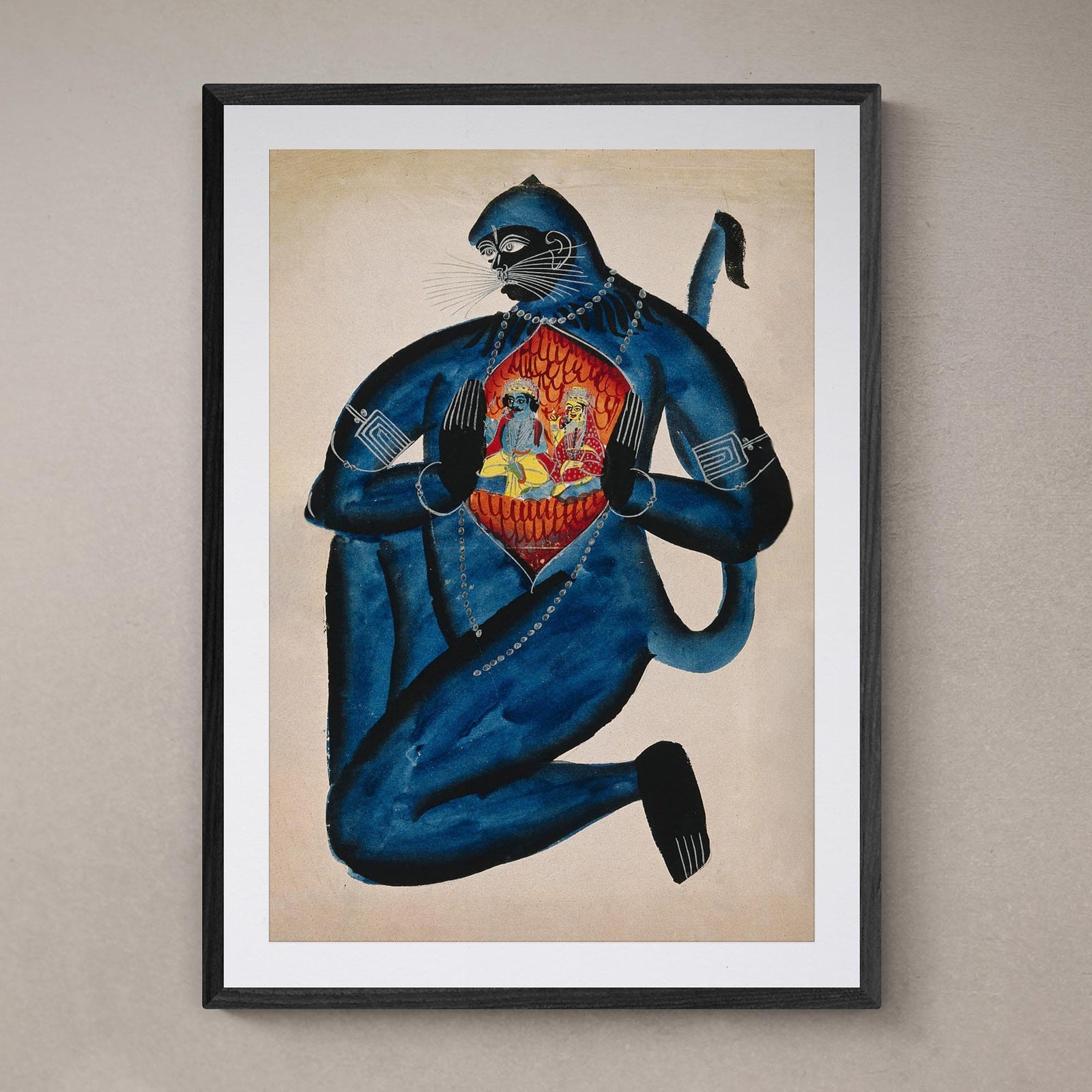 Framed Ancient Hanuman Revealing Rama (Vishnu) and Sita in His Heart Vedic Hindu Folk Art Ganesha Shiva Ramayana Vedic Framed Art Print