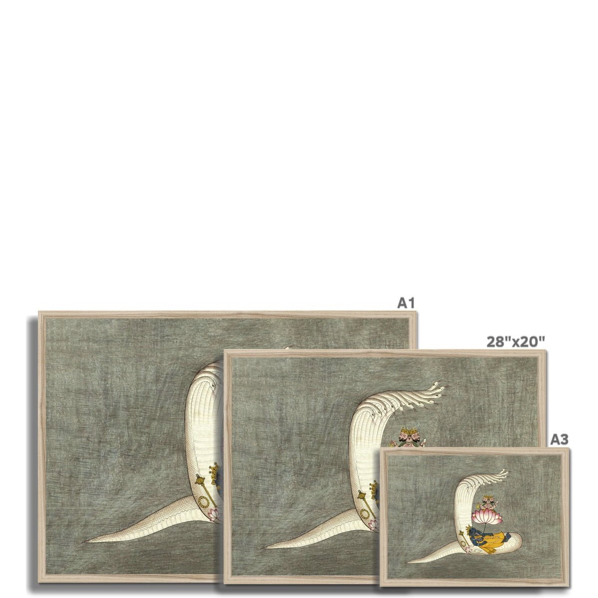 Framed Antique Vishnu, Brahma, Naga, Cosmic Creation Hindu Deity Yoga Yogic Vedic Ganesha Krishna Vishnu Cosmology Framed Art Print