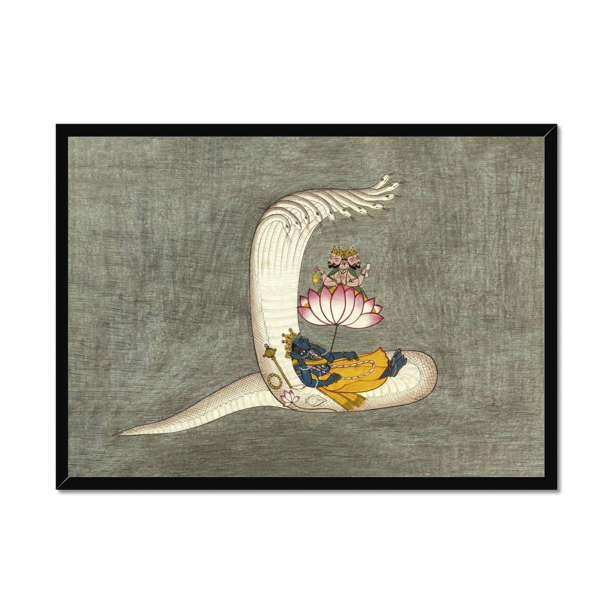 Framed Antique Vishnu, Brahma, Naga, Cosmic Creation Hindu Deity Yoga Yogic Vedic Ganesha Krishna Vishnu Cosmology Framed Art Print