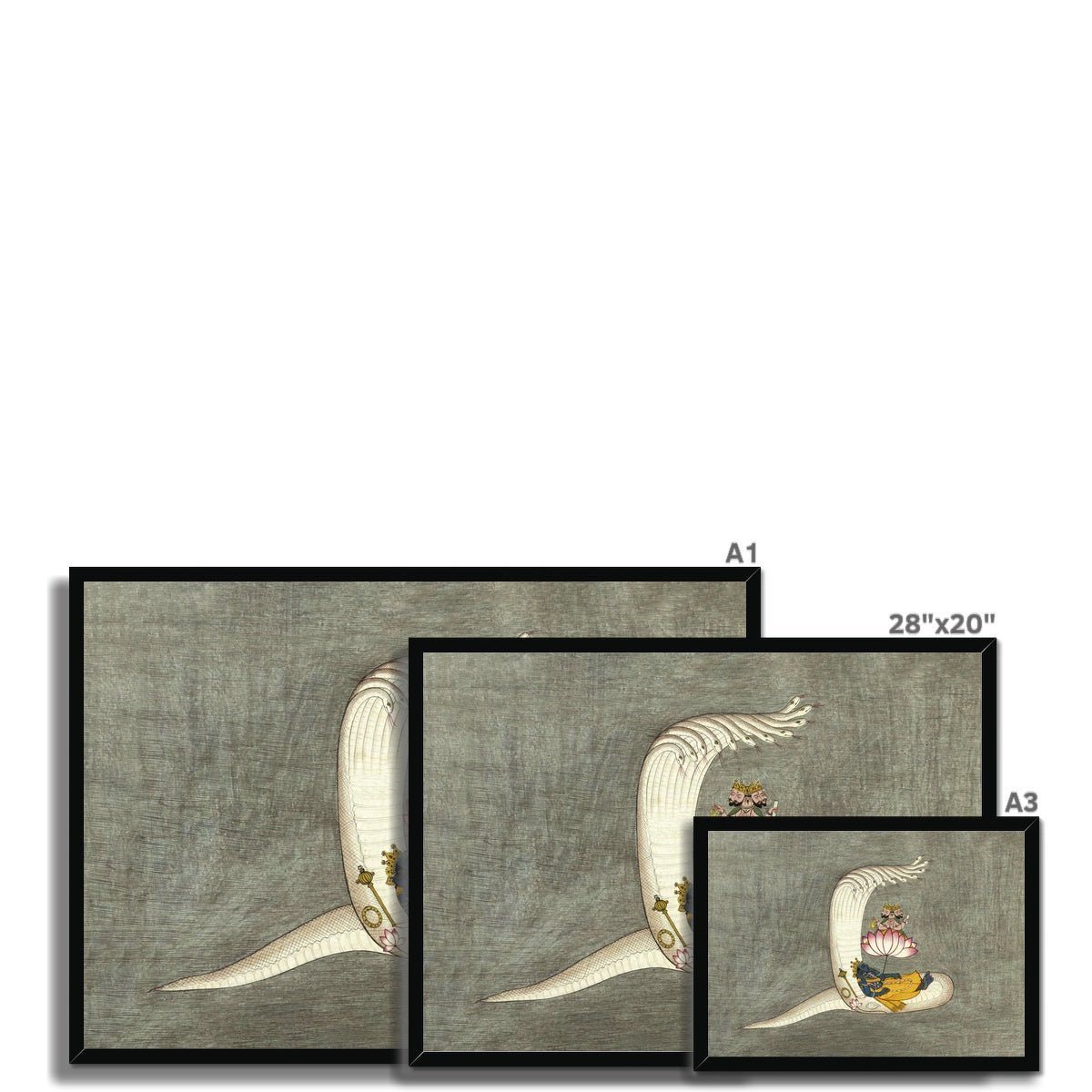 Framed Antique Vishnu, Brahma, Naga, Cosmic Creation Hindu Deity Yoga Yogic Vedic Ganesha Krishna Vishnu Cosmology Framed Art Print