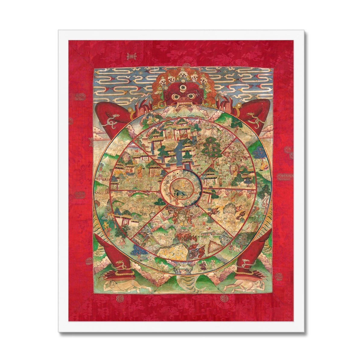 Framed Bhavacakra Mandala (The Wheel of Life) Tibetan Yantra Buddhist Dharma Vintage Sacred Deity Framed Art Print