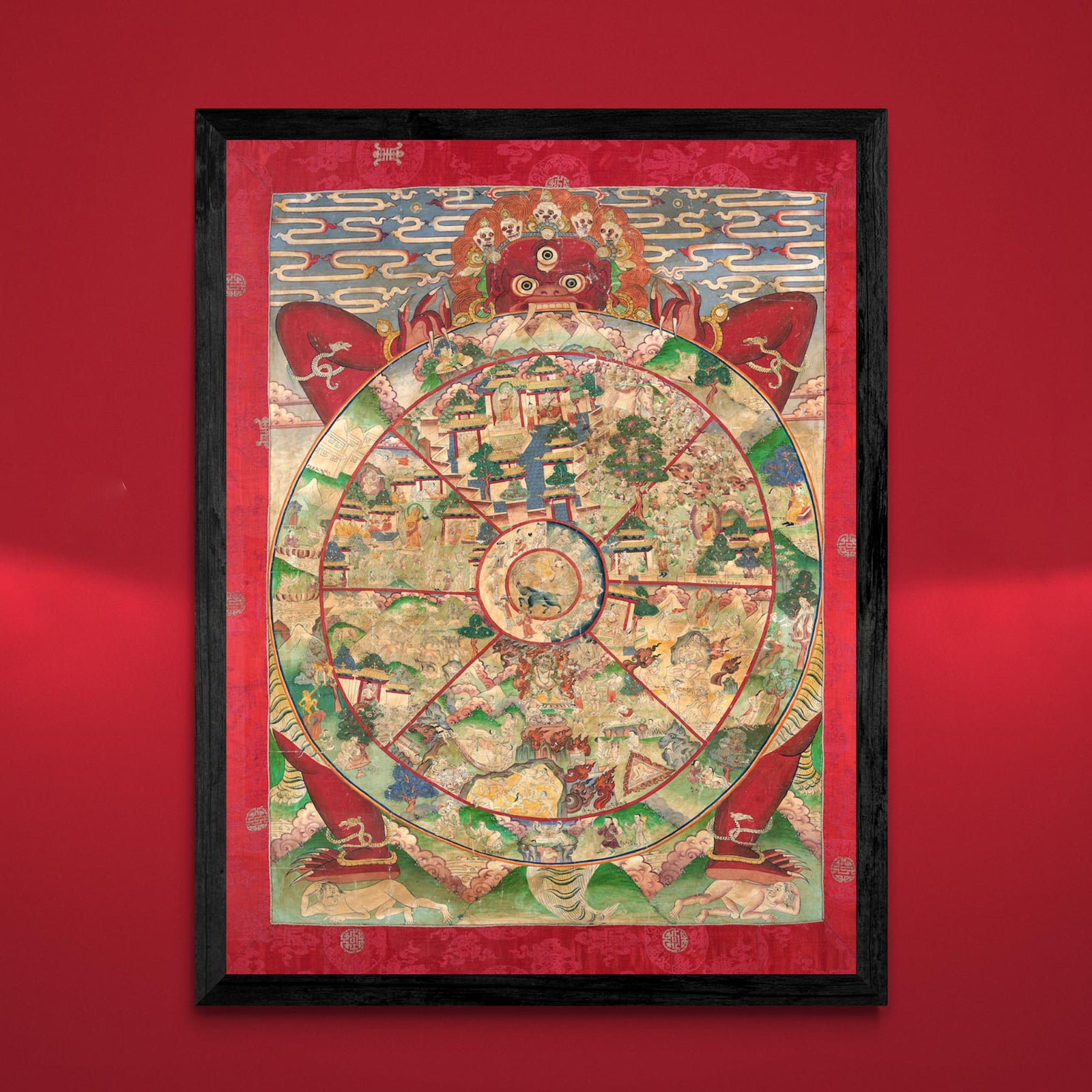 Framed Bhavacakra Mandala (The Wheel of Life) Tibetan Yantra Buddhist Dharma Vintage Sacred Deity Framed Art Print