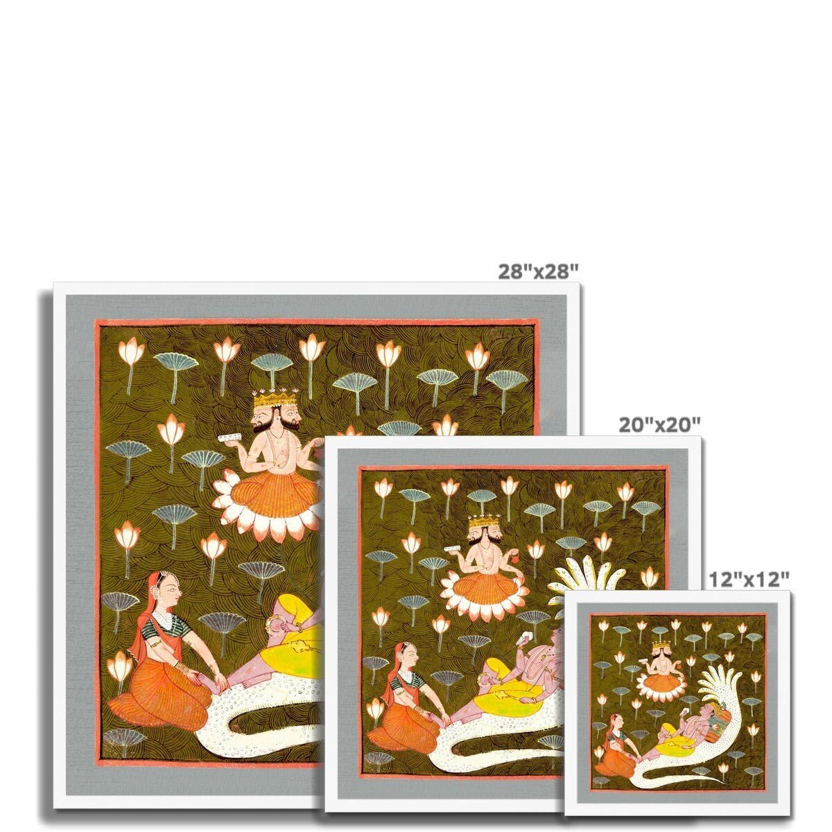 Framed Cosmic Universe Creation Mythology | Hindu Yoga Cosmology | Lotus Serpent Gift | Vintage Antique Vishnu on Ananta Framed Art Print