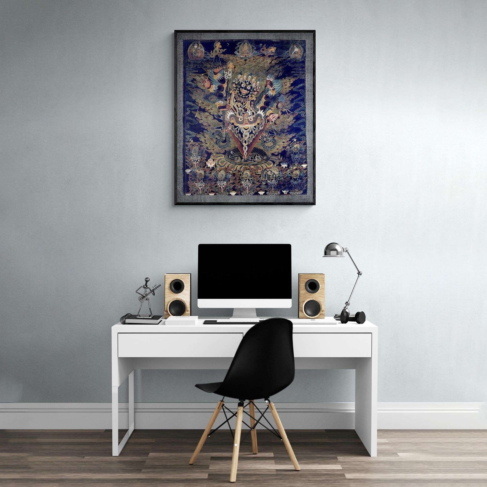 Framed Guru Dragpur or Vajrakila Wrathful Padmasambhava, Yantra Mandala, Tibetan Thangka Dharma Protector Vintage Buddhist Framed Art Print